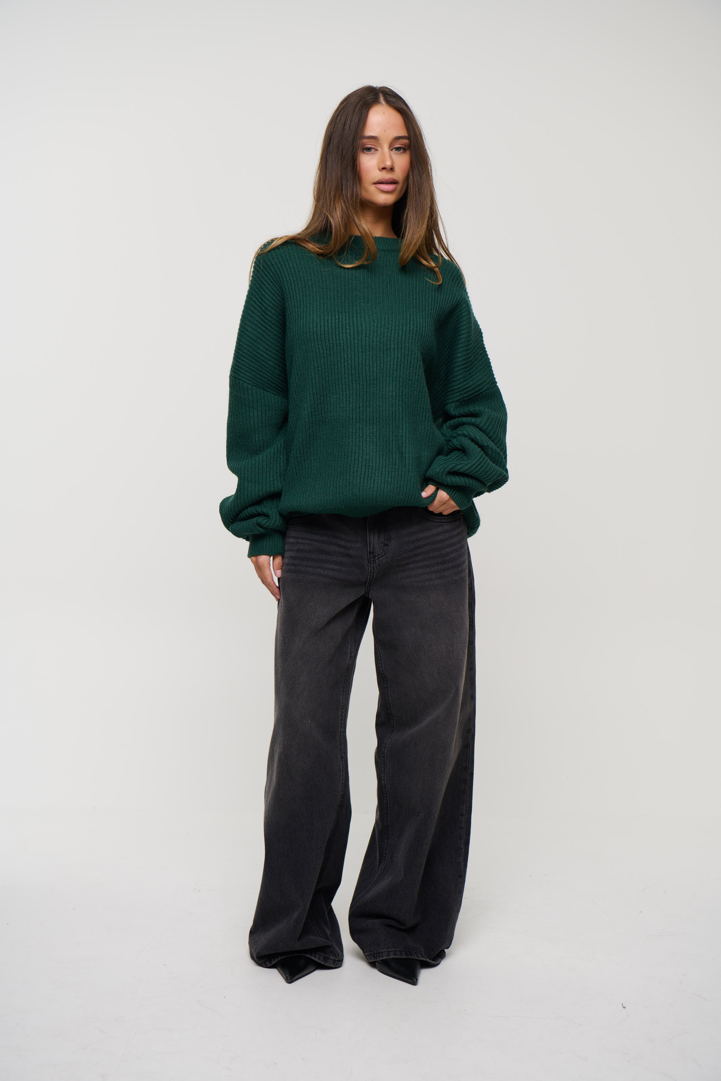 Unisex Drop Sleeve Heavy Knit Emerald