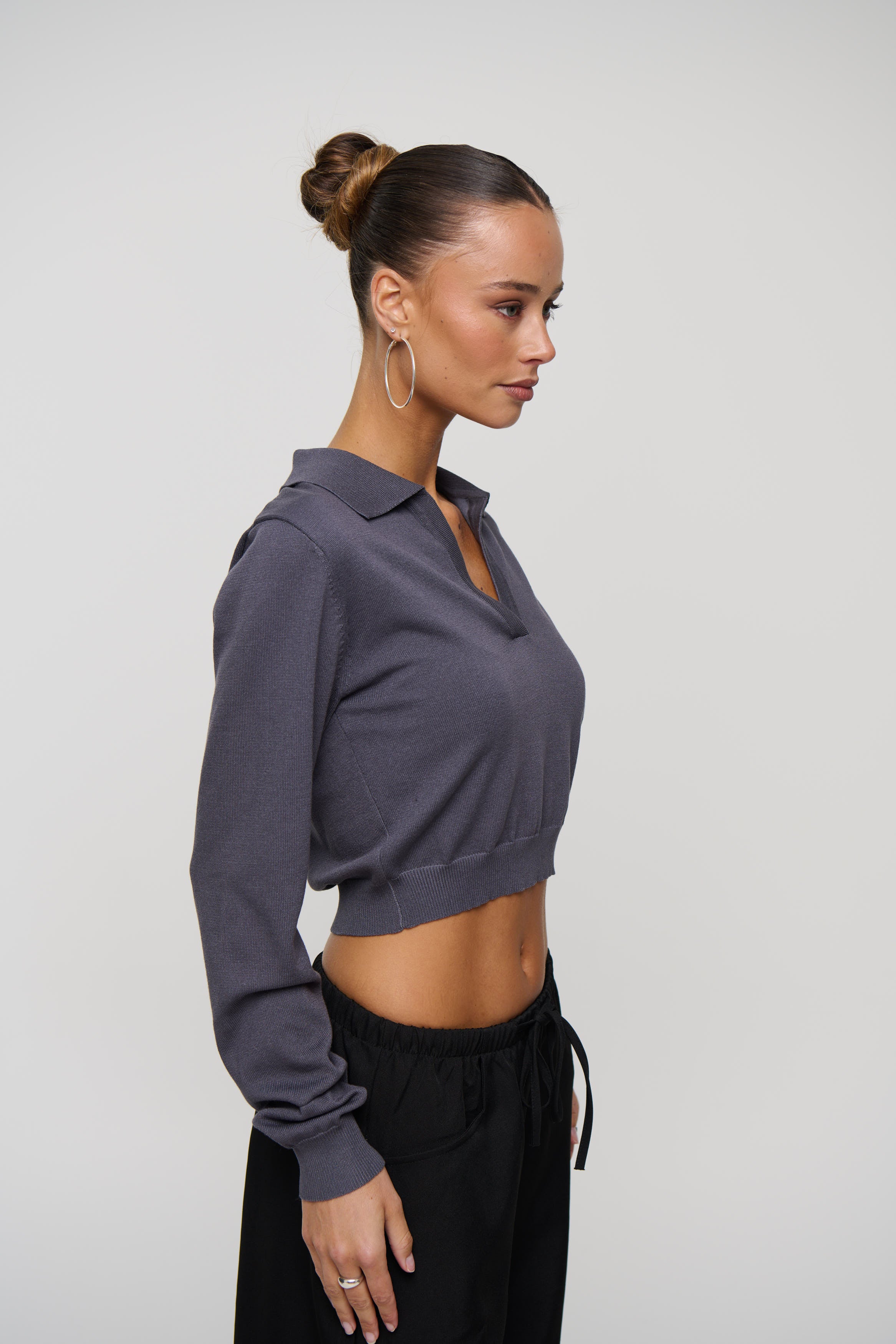 Aimee Long Sleeve Polo Dark Grey