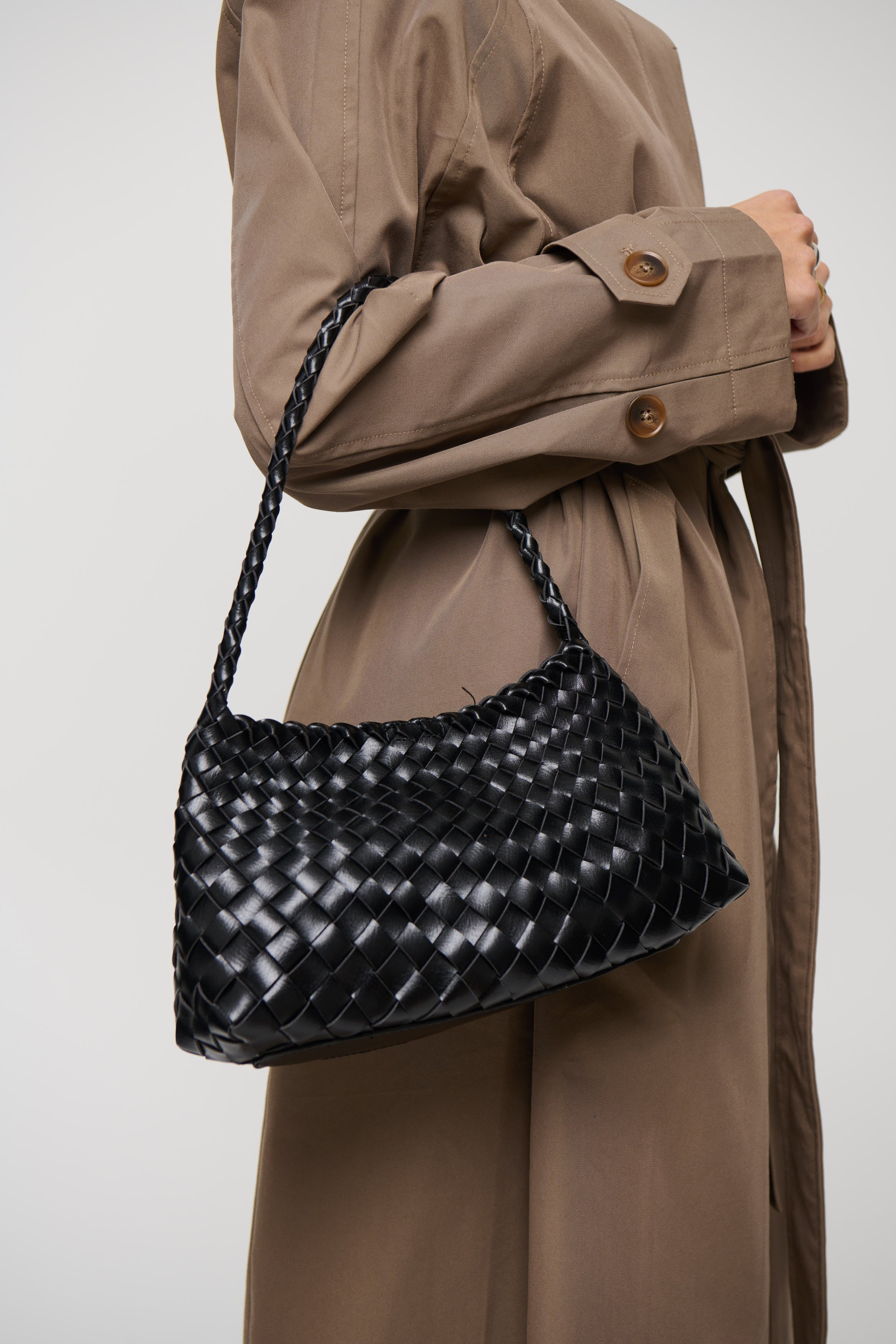 Misha Woven Shoulder Bag Black