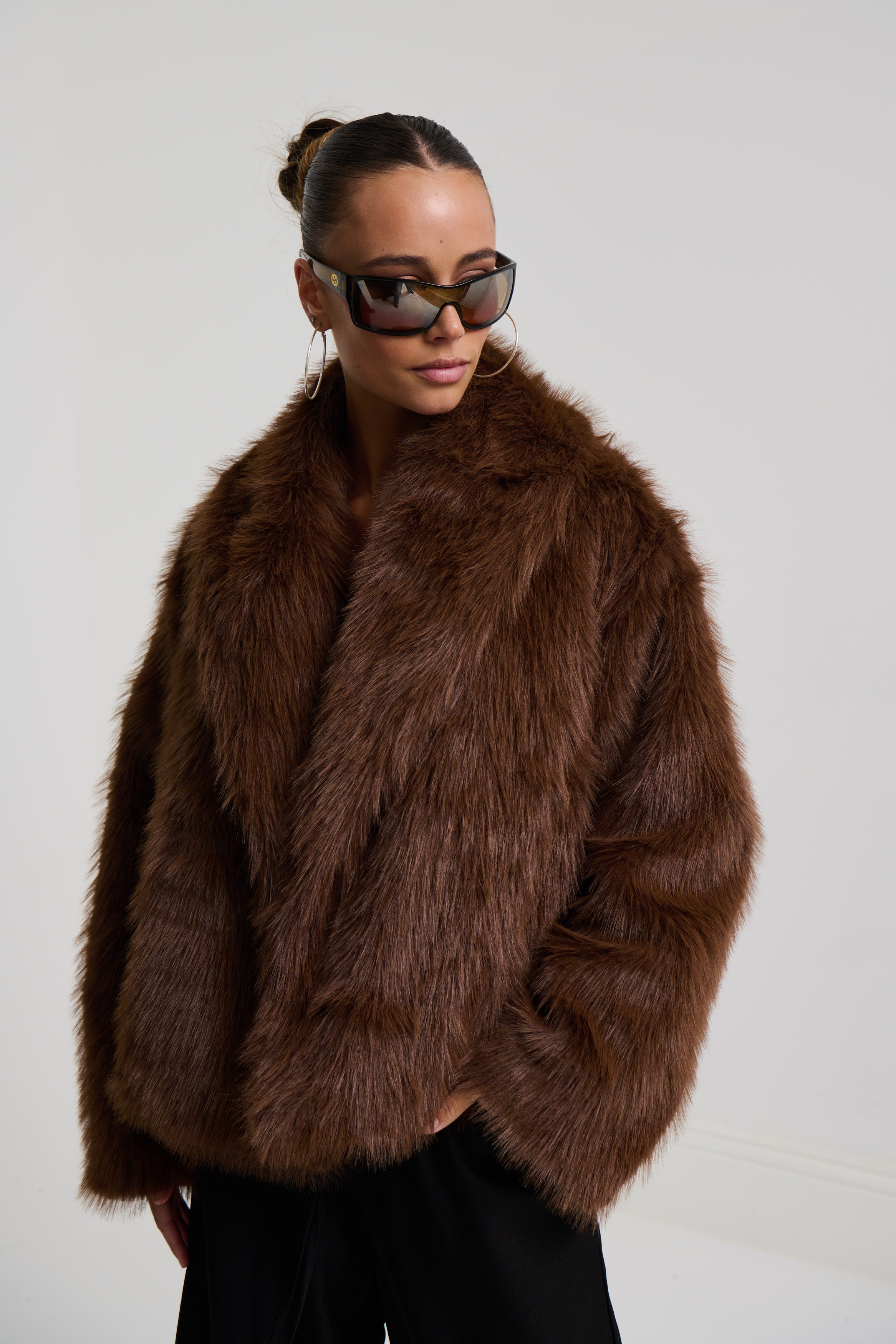 Raya Faux Fur Coat Coffee