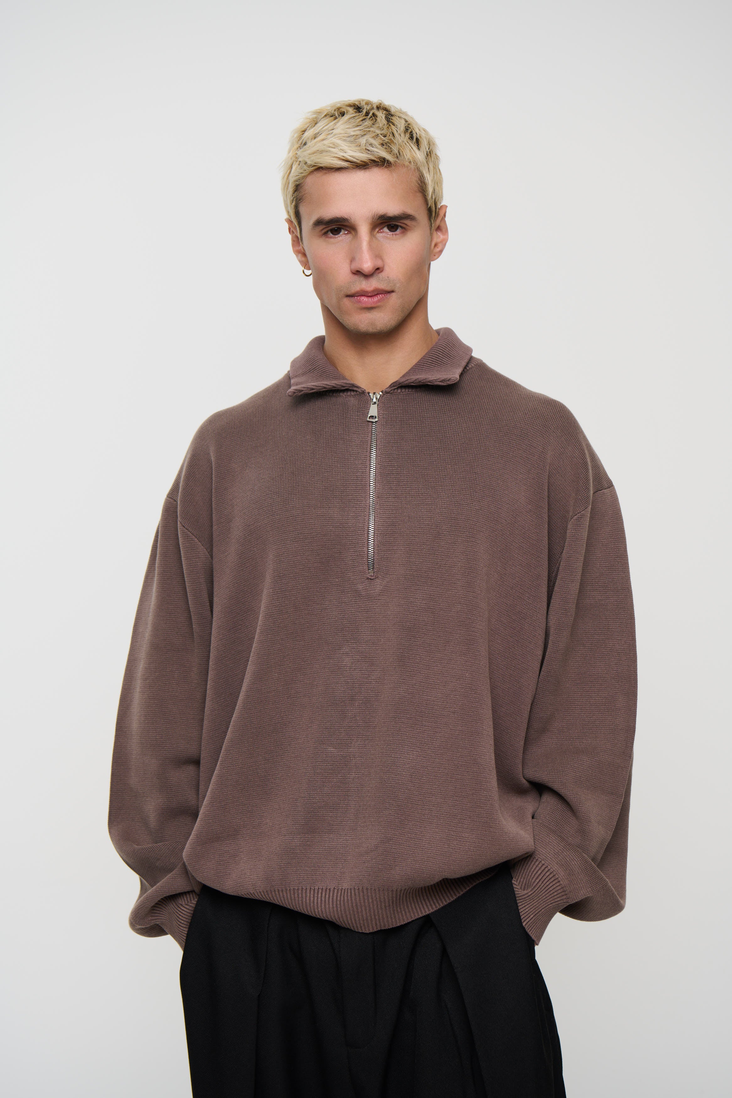 Calin Zip Up Knit Choc