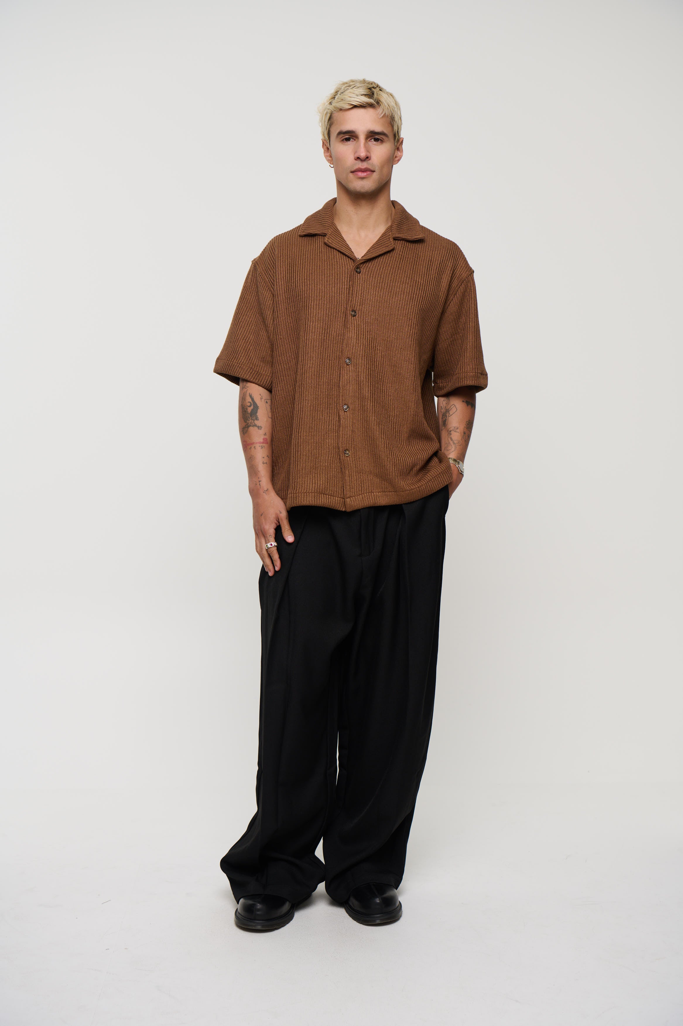 Chad Knitted Shirt Choc - FINAL SALE