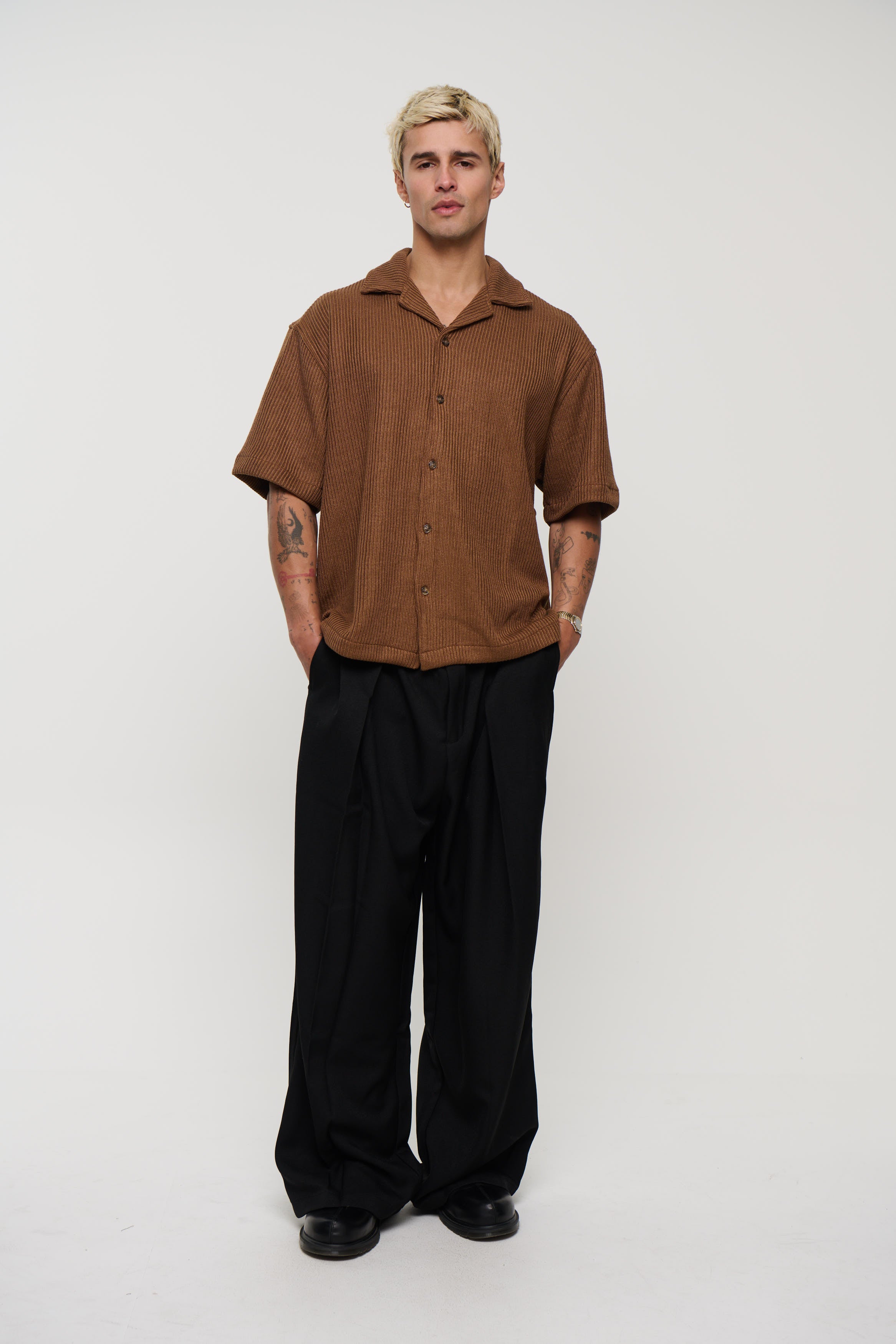 Chad Knitted Shirt Choc - FINAL SALE