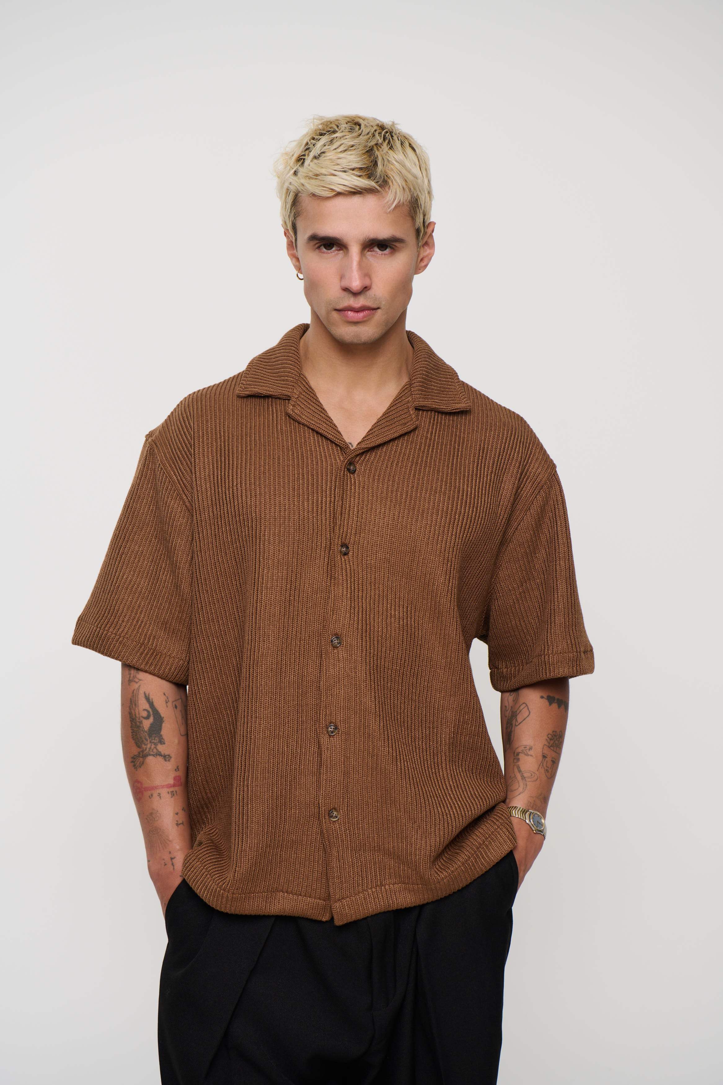 Chad Knitted Shirt Choc - FINAL SALE
