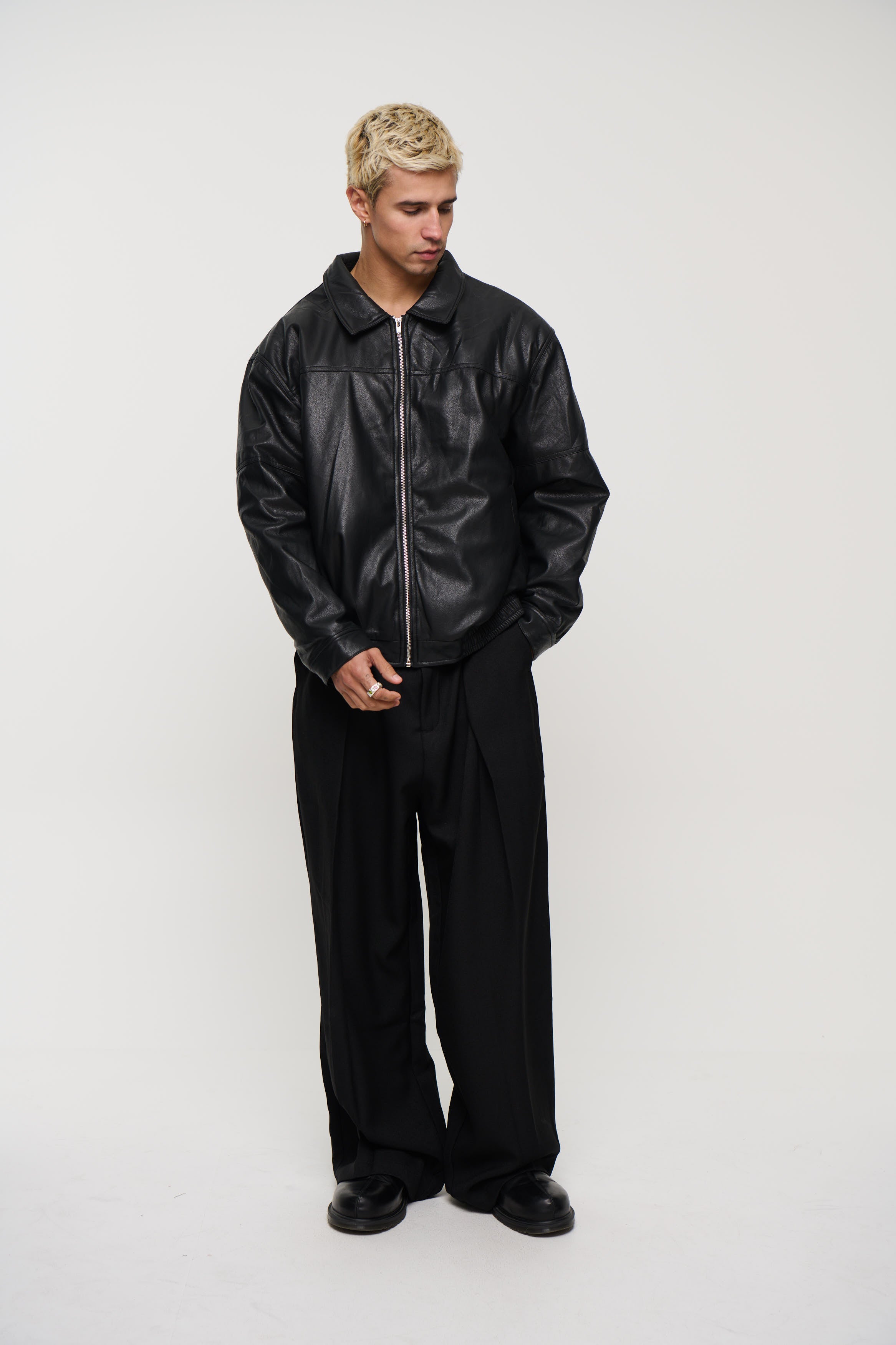 Faux Leather Soft Bomber Black