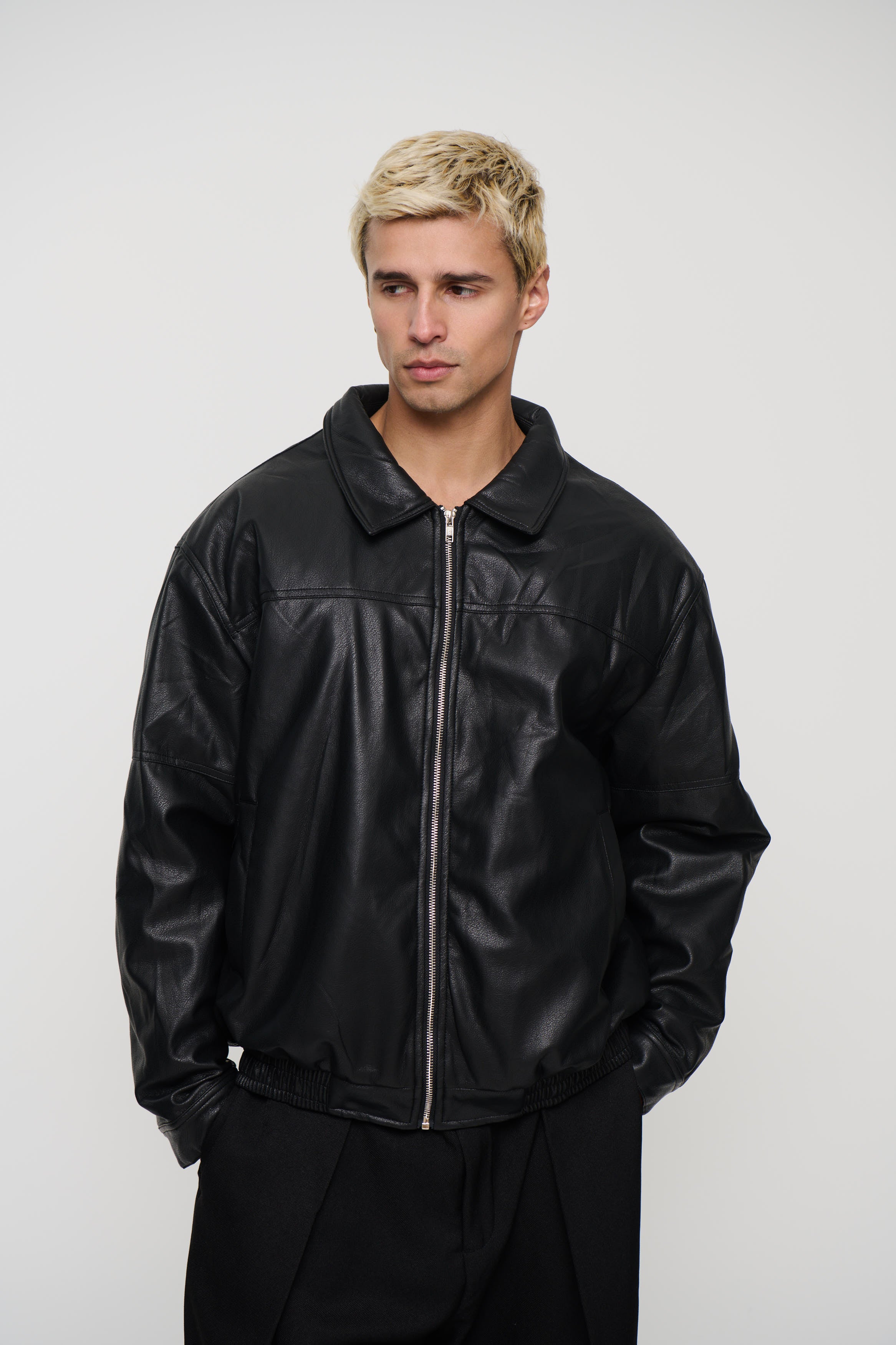Faux Leather Soft Bomber Black