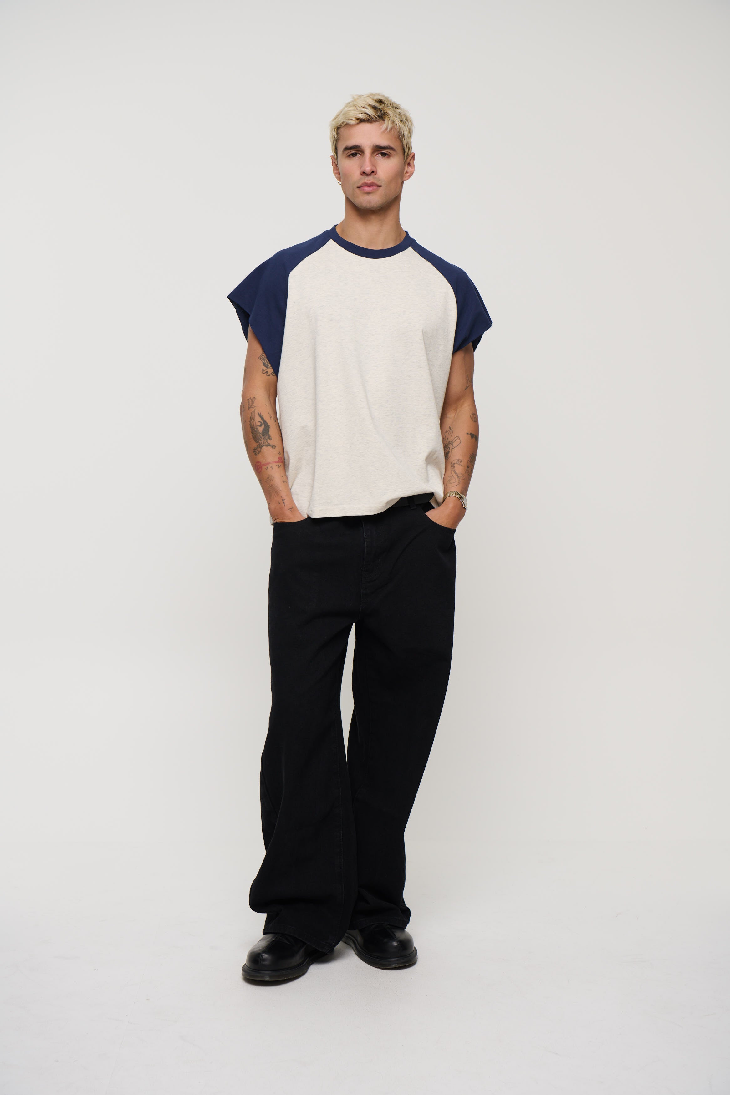 Raglan Crop Box Tank Navy