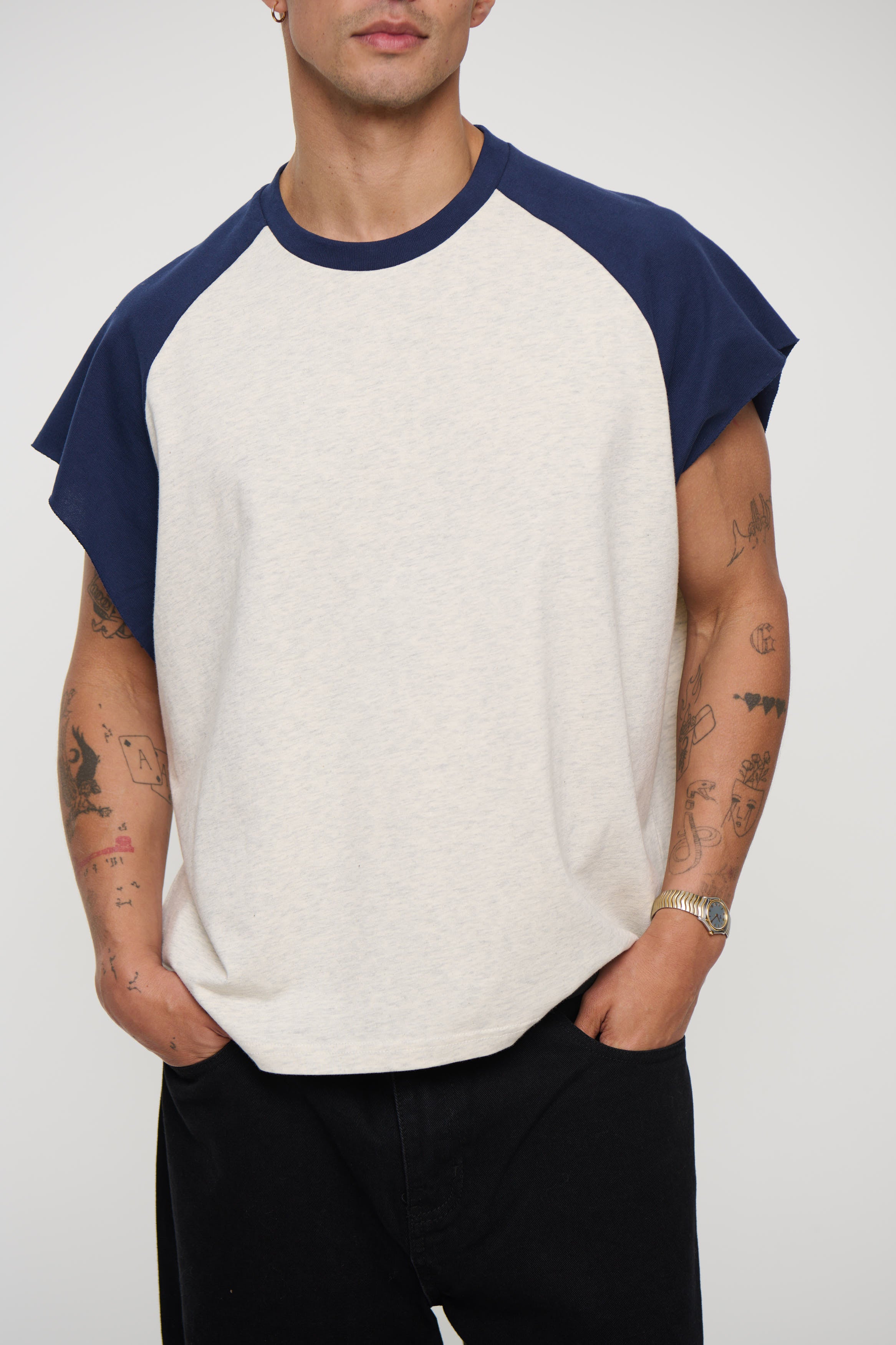 Raglan Crop Box Tank Navy