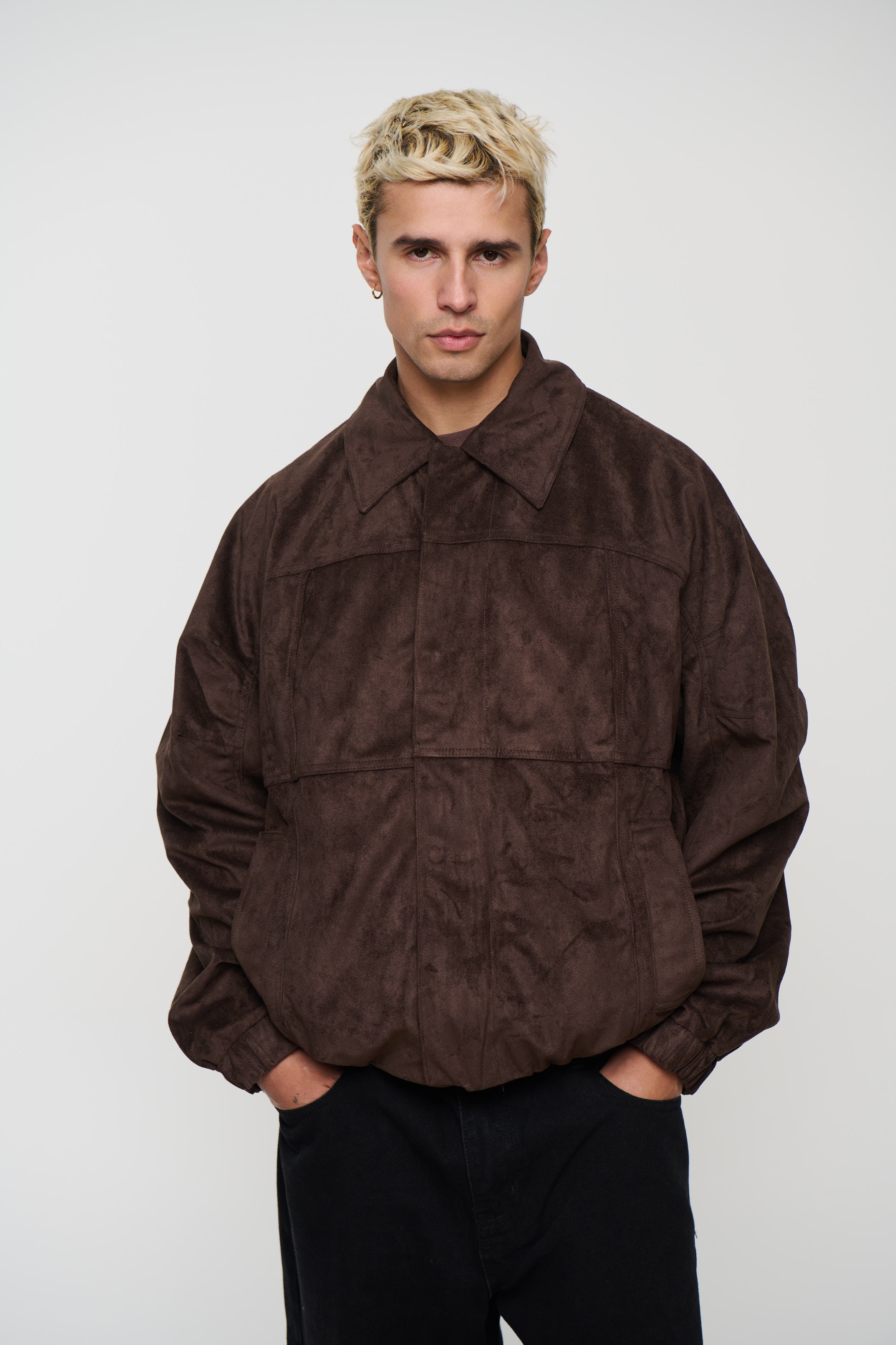 Faux Suede Bomber Jacket Choc