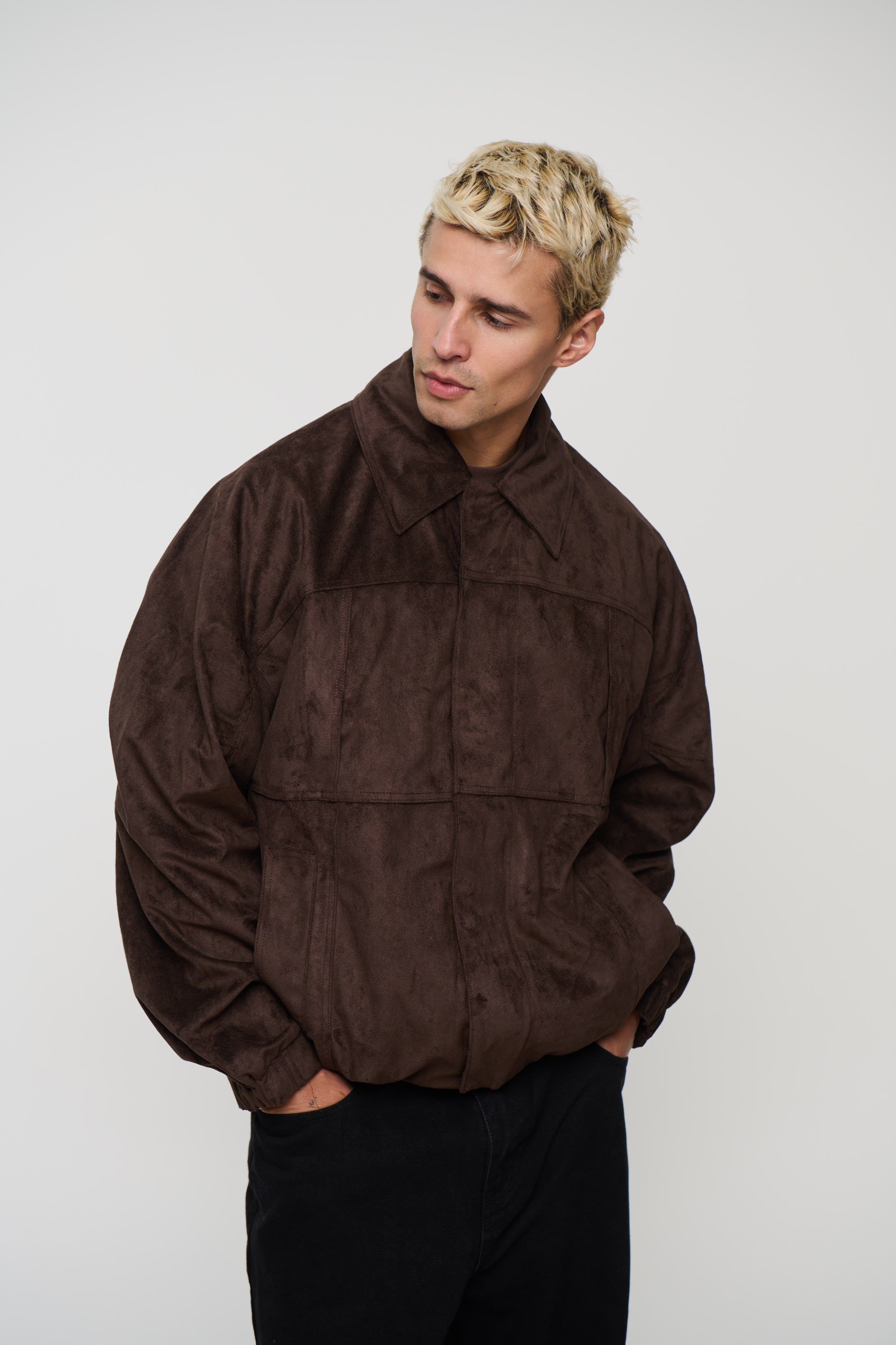 Faux Suede Bomber Jacket Choc