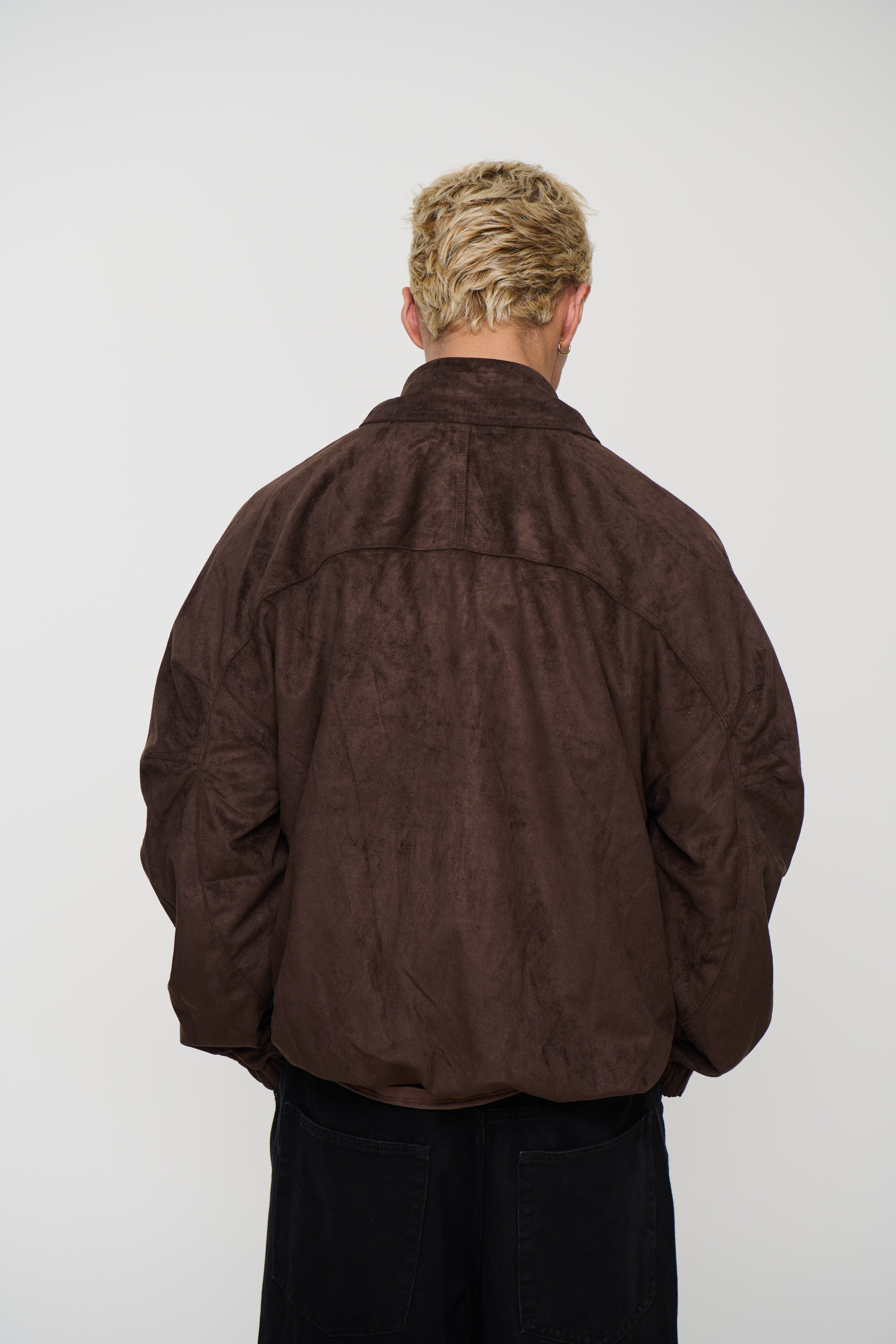 Faux Suede Bomber Jacket Choc