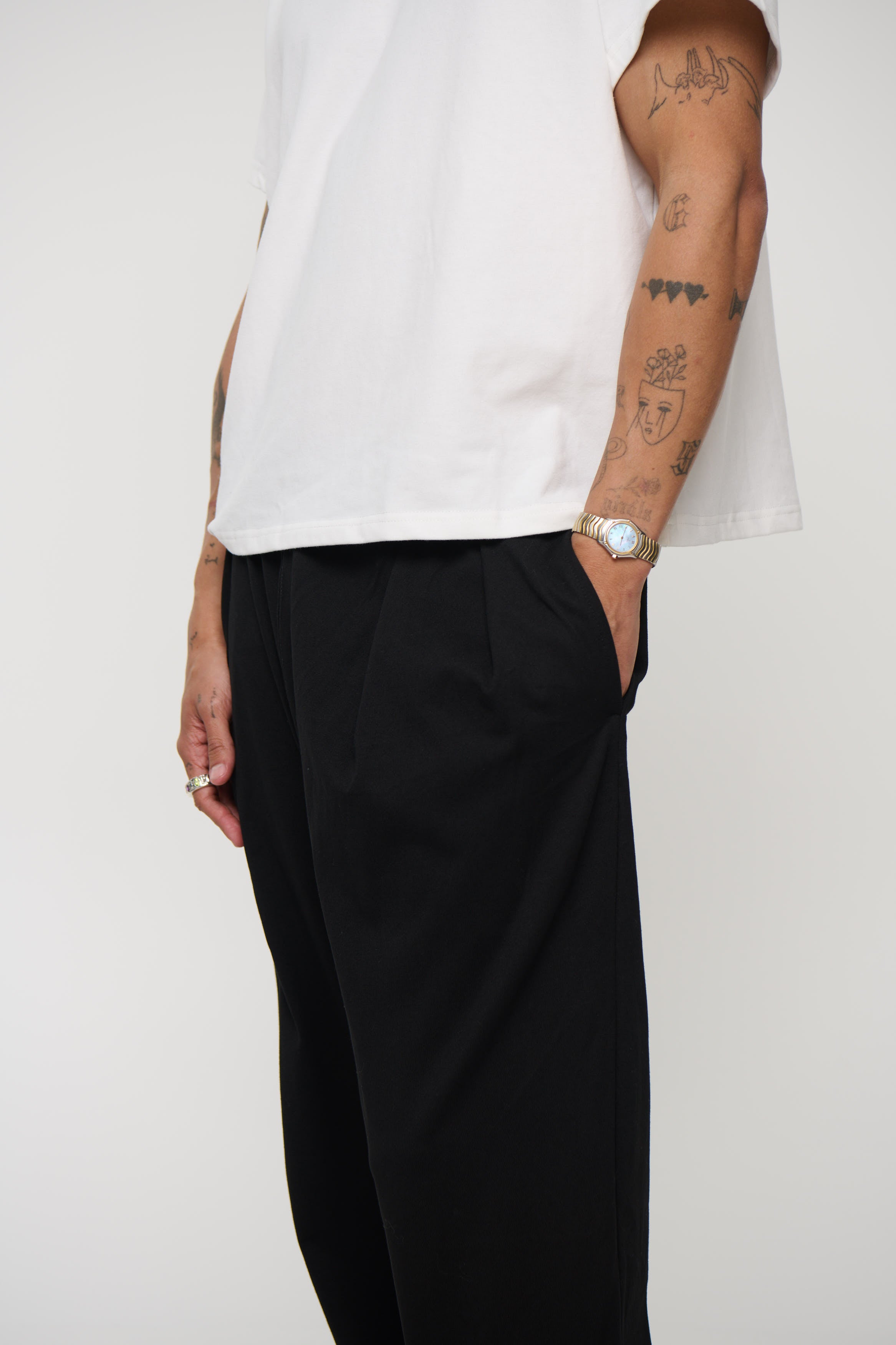 Relaxed Tailored Cotton Suit Pant Black