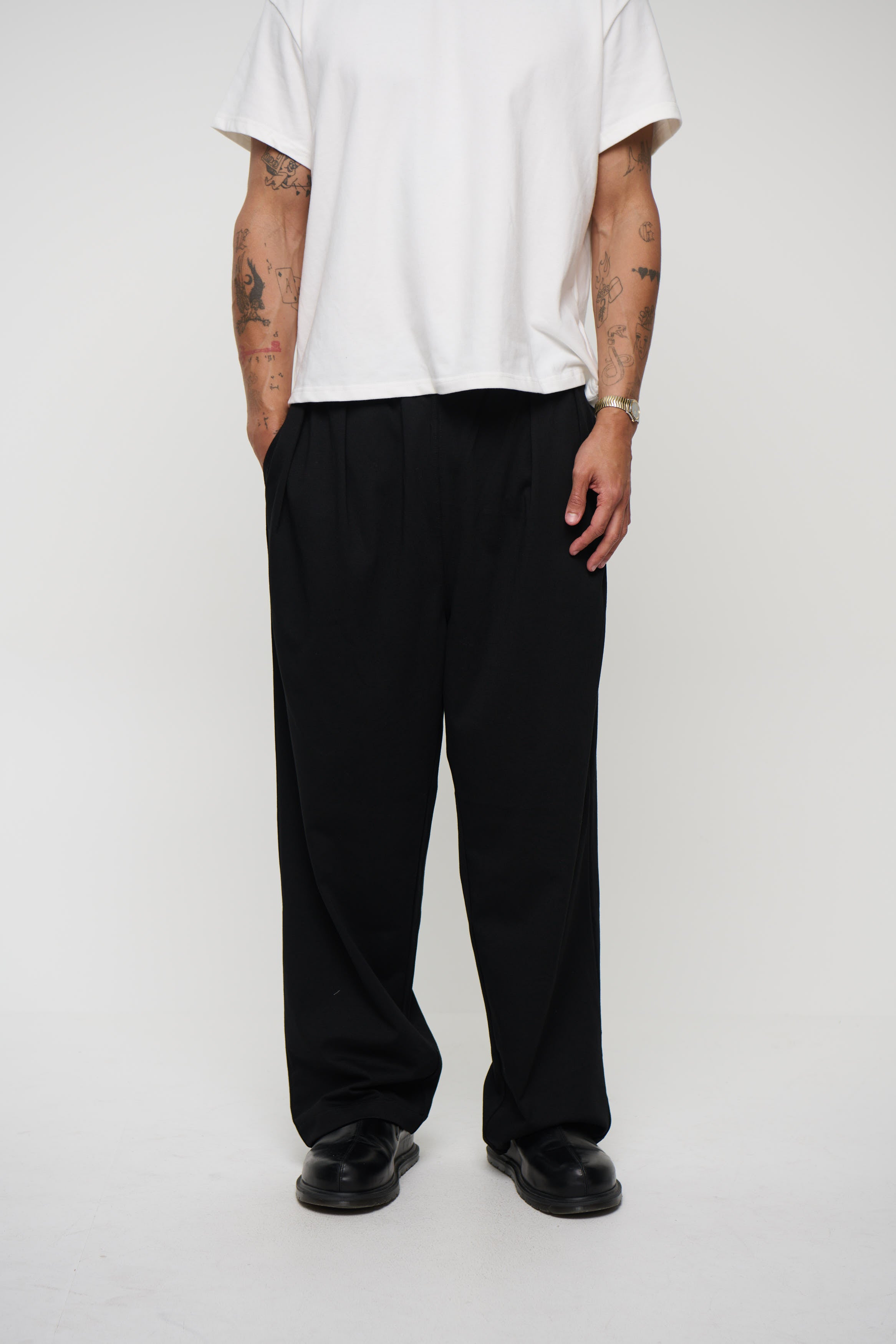 Relaxed Tailored Cotton Suit Pant Black