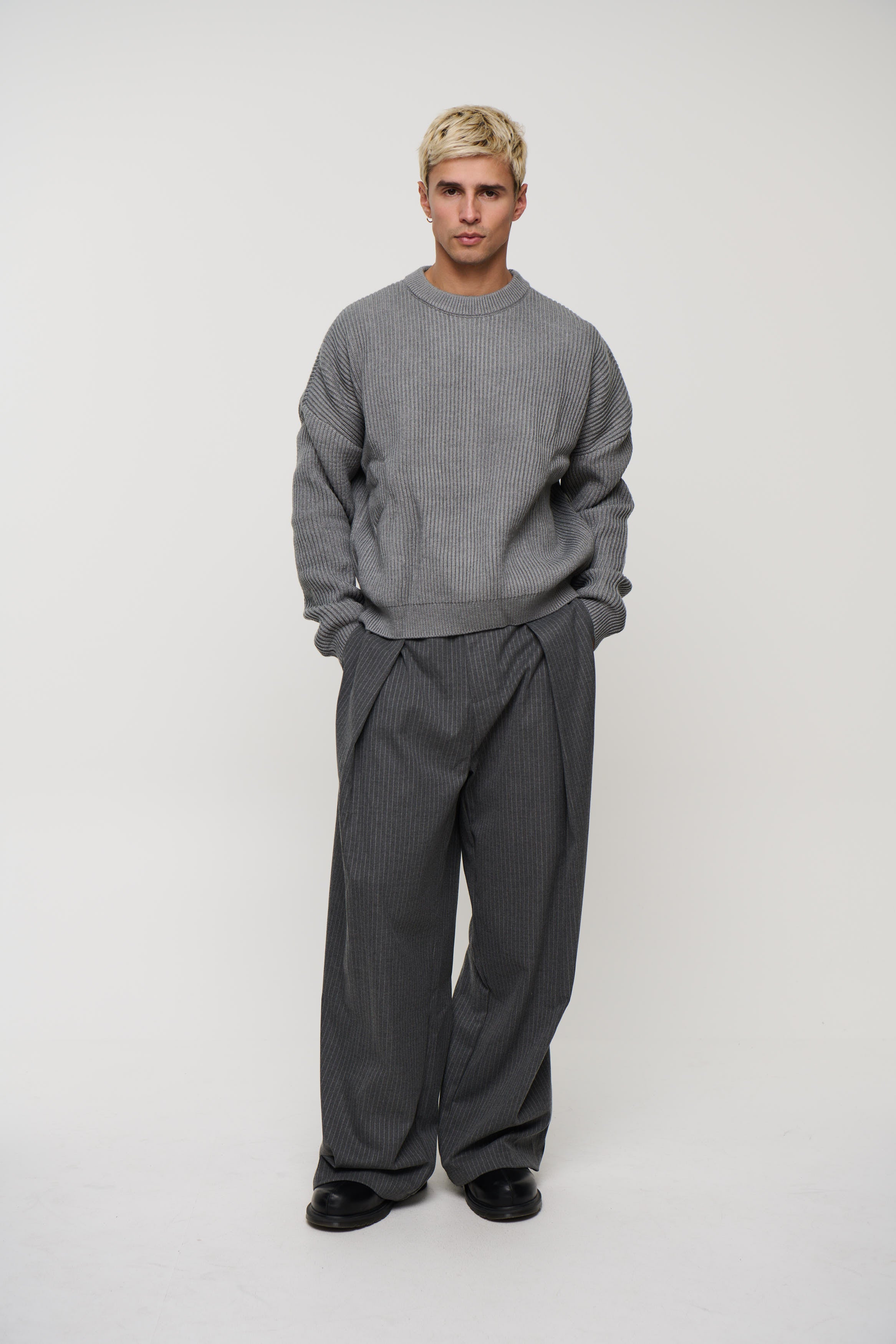 Drop Sleeve Heavy Knit Light Grey
