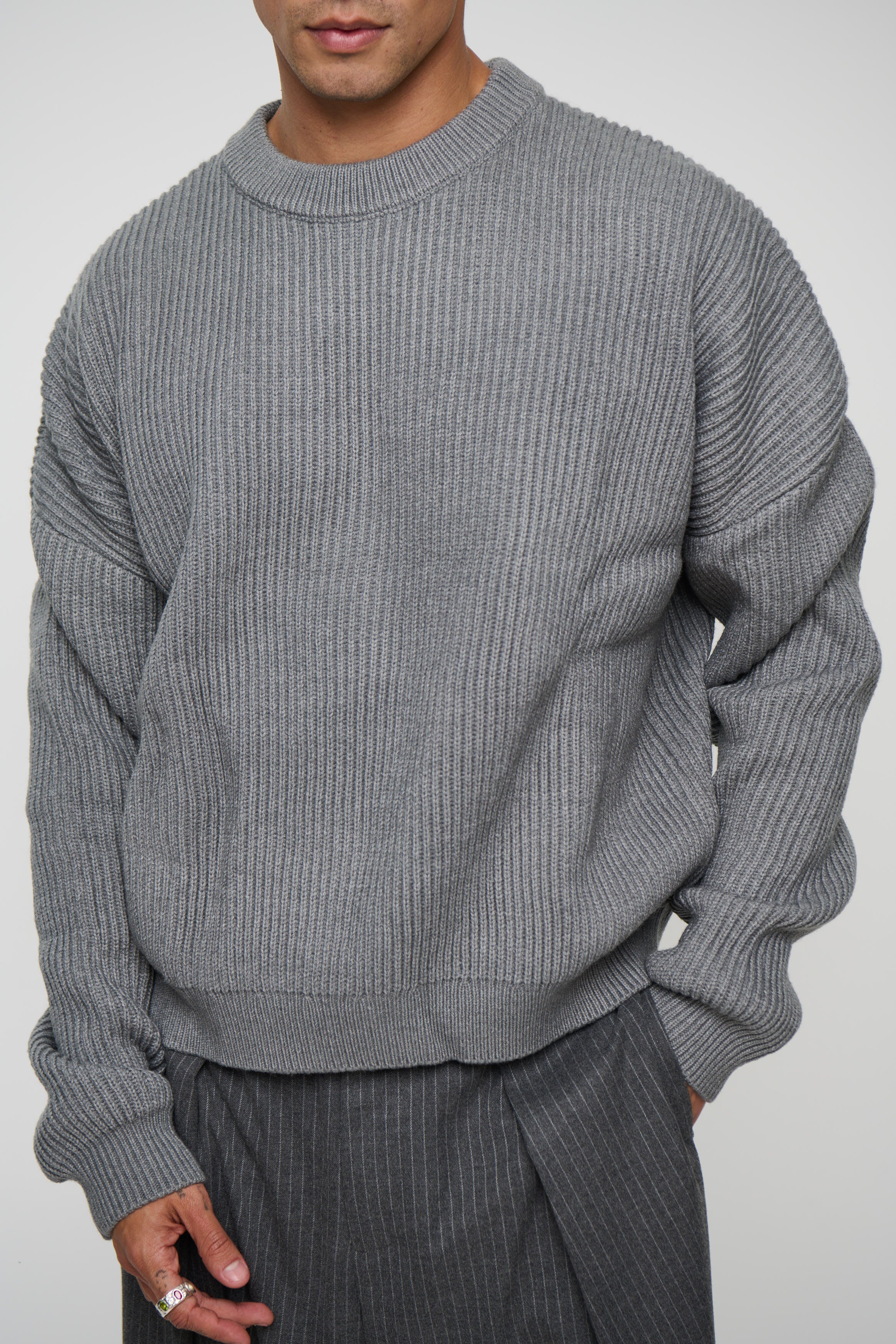 Drop Sleeve Heavy Knit Light Grey