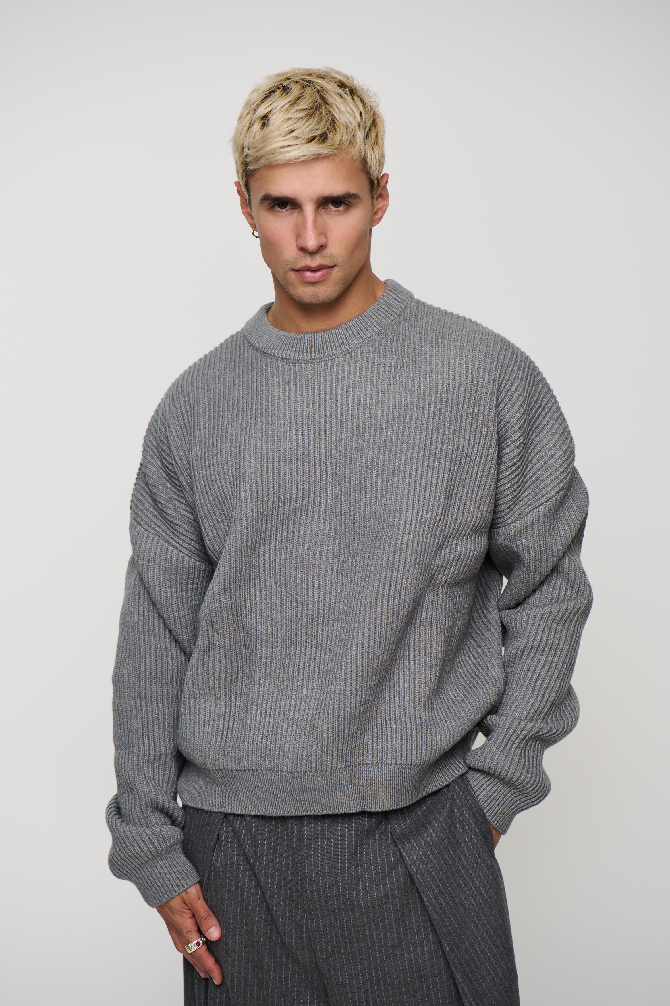 Drop Sleeve Heavy Knit Light Grey
