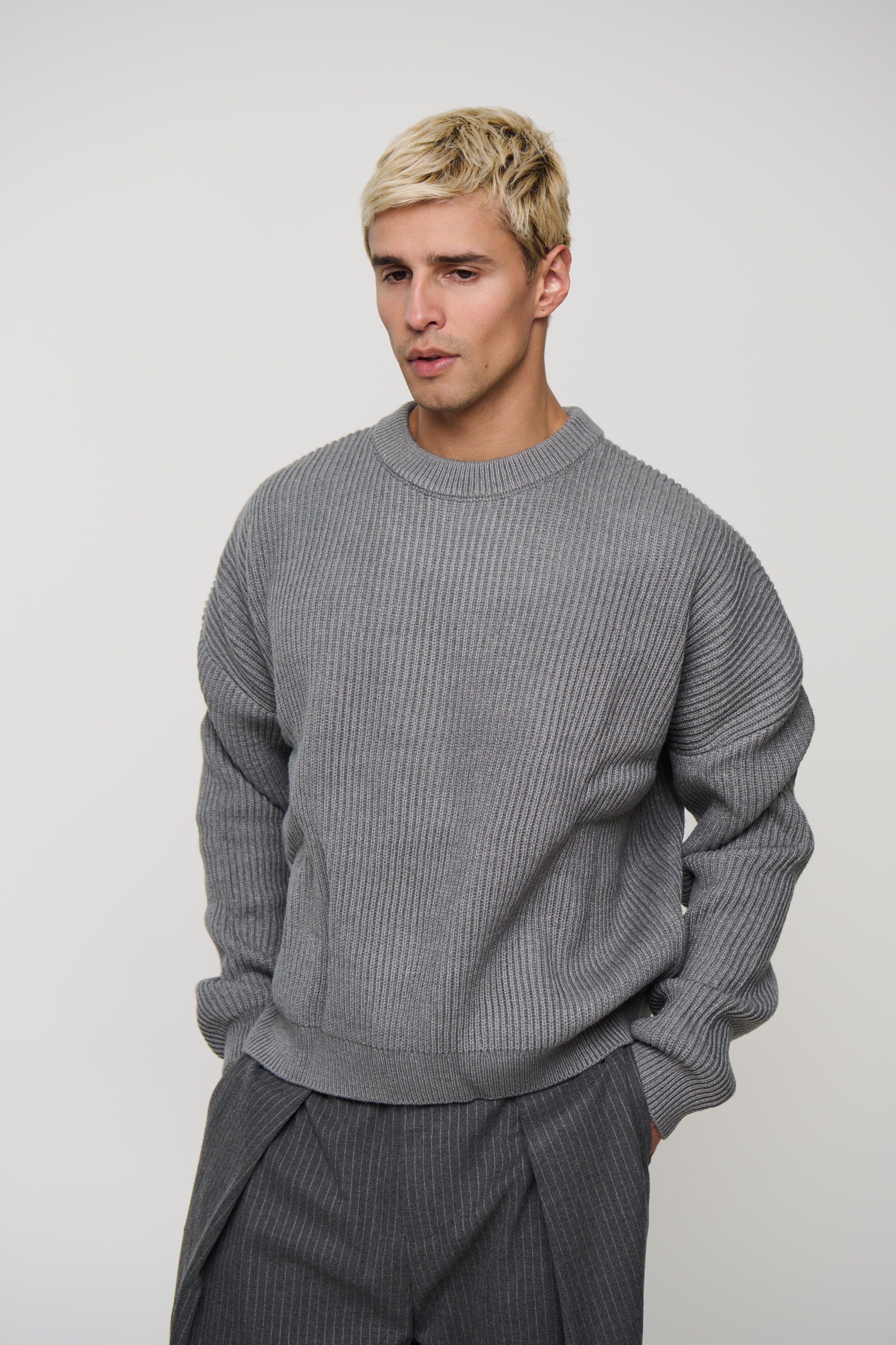 Drop Sleeve Heavy Knit Light Grey