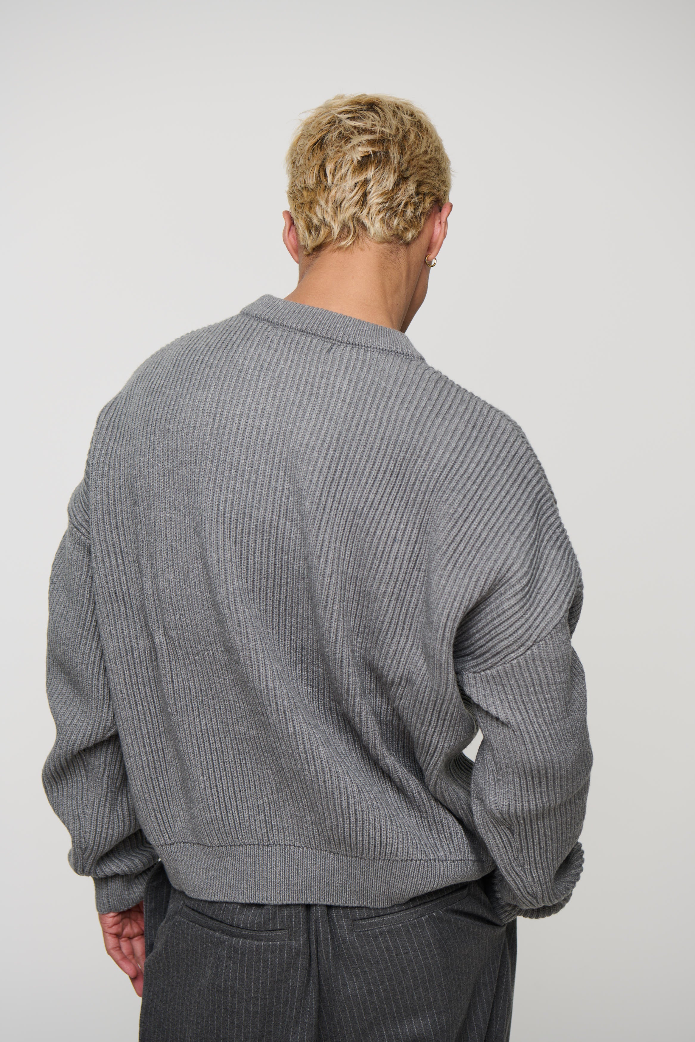 Drop Sleeve Heavy Knit Light Grey