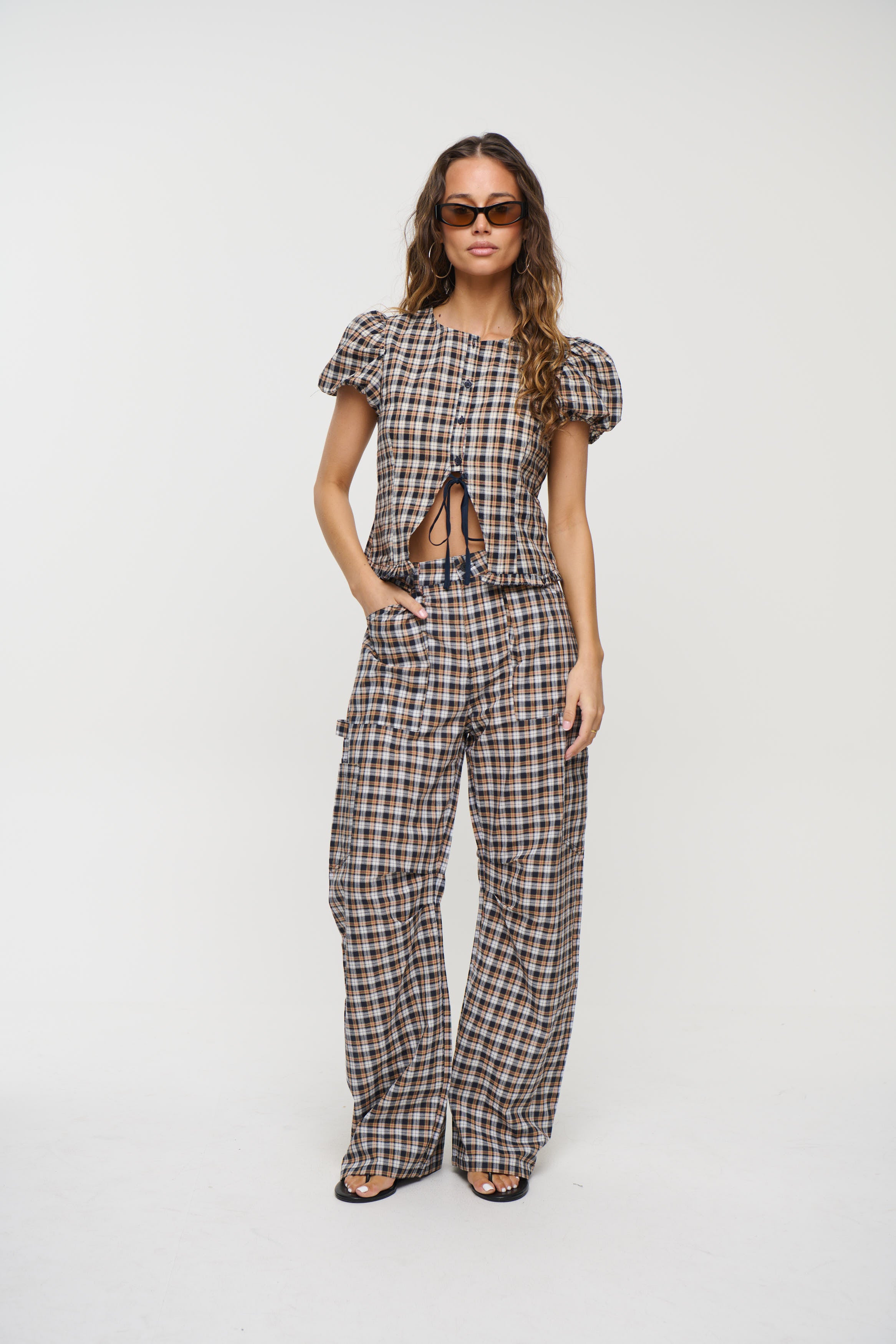 Bardot Top Beige Tartan