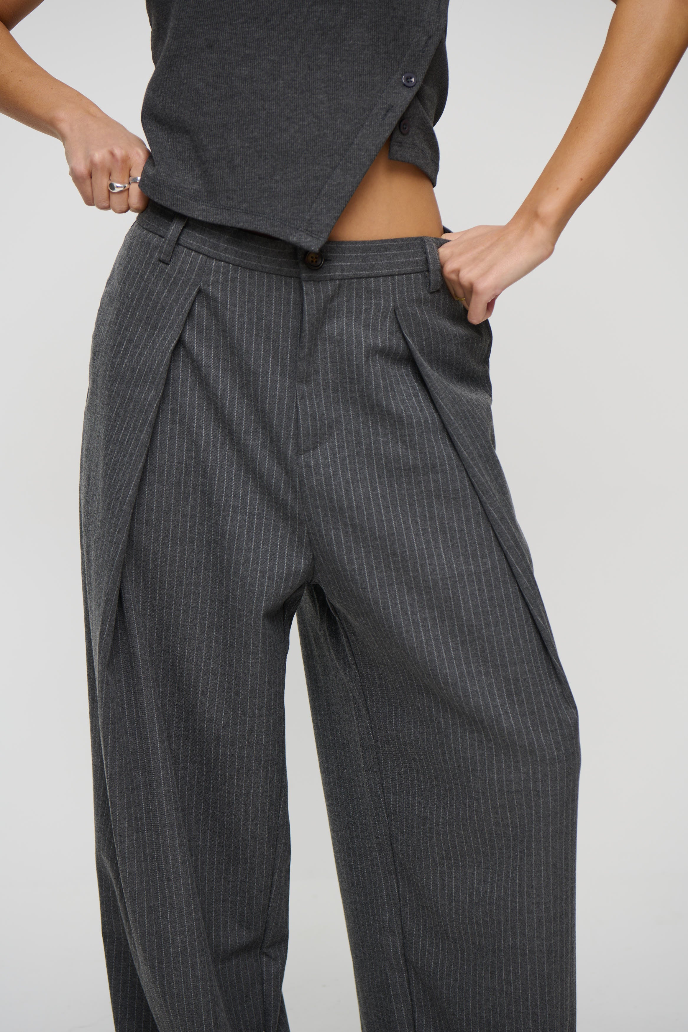 Unisex Josh Baggy Pant Grey Pinstripe