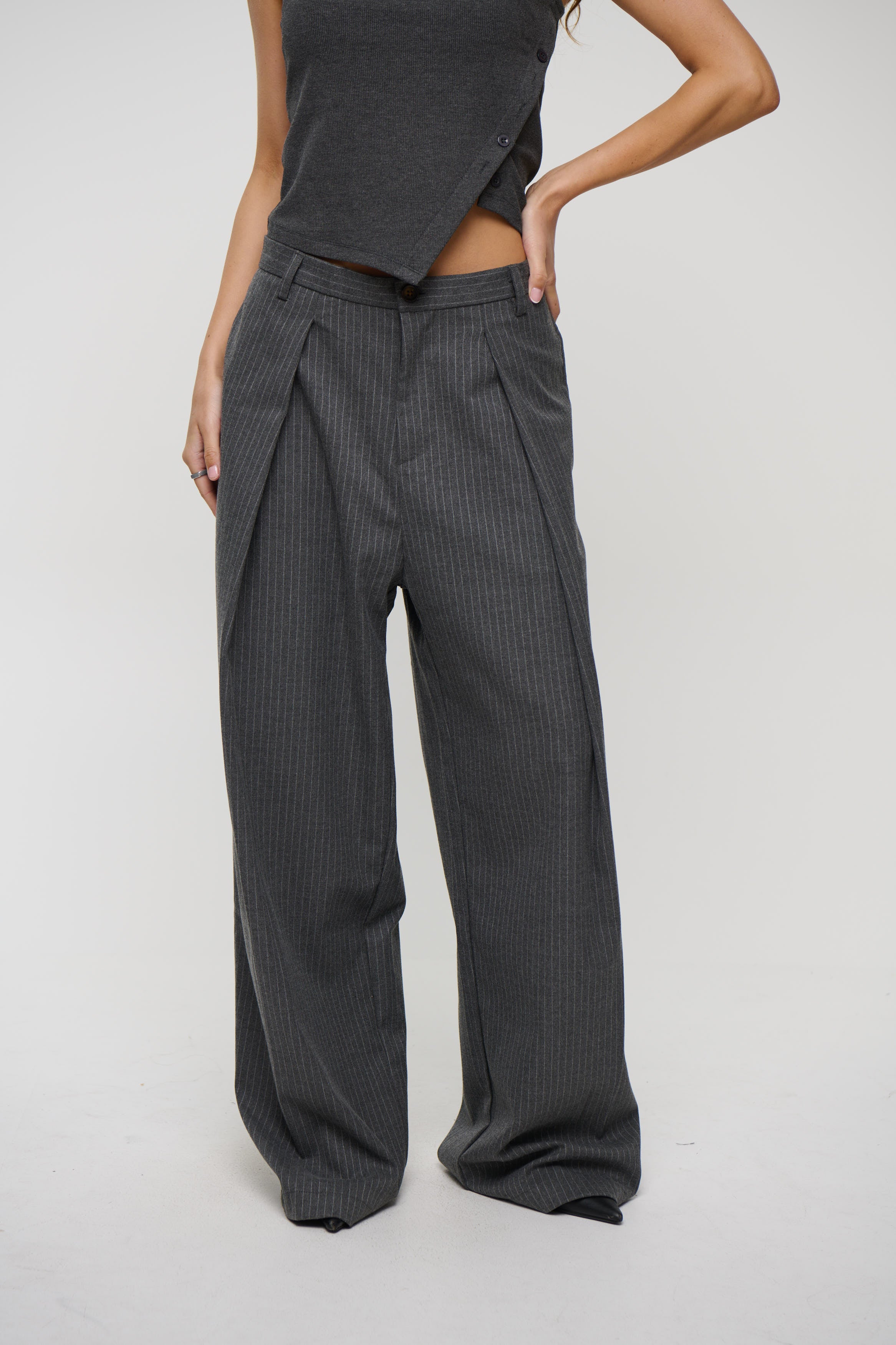 Unisex Josh Baggy Pant Grey Pinstripe