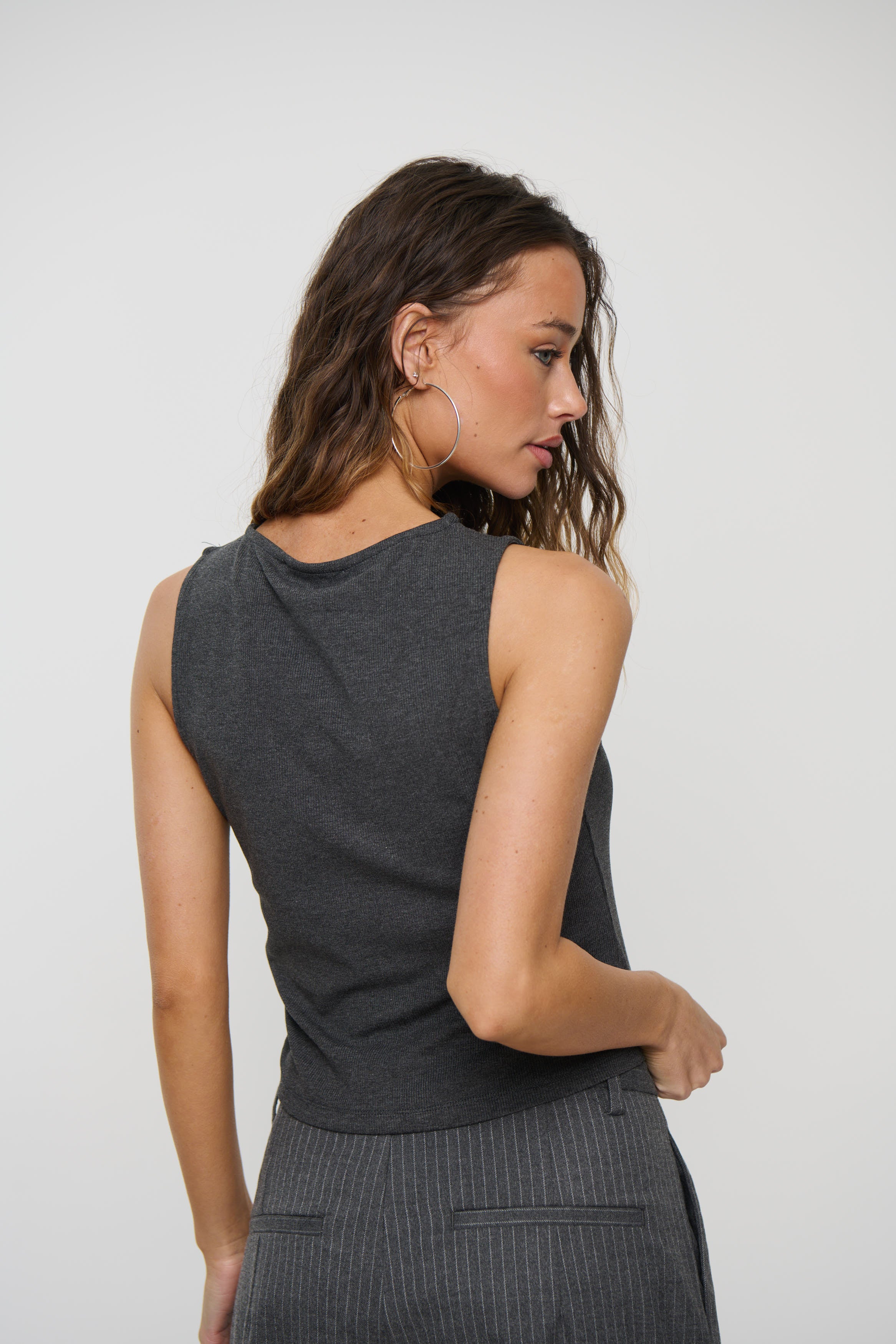 Mia Ribbed Top Dark Grey