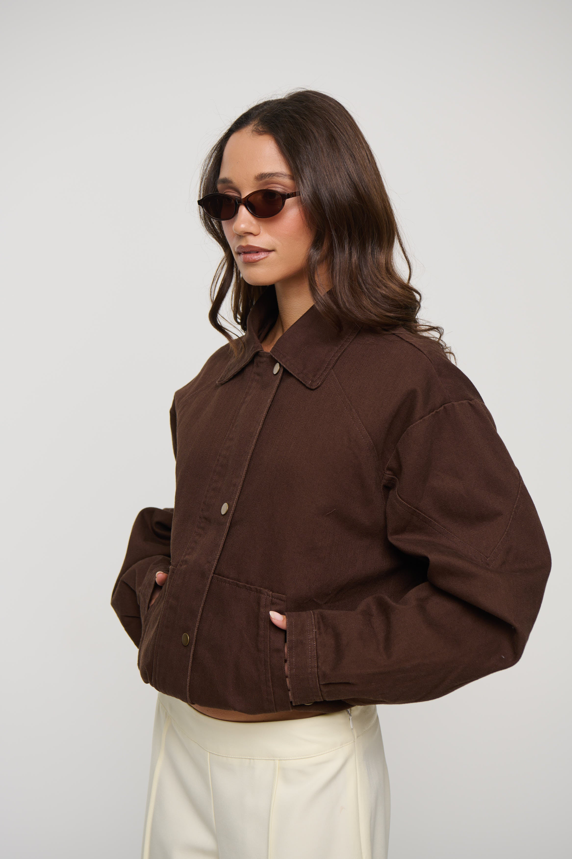 Jorja Denim Bomber Jacket Choc