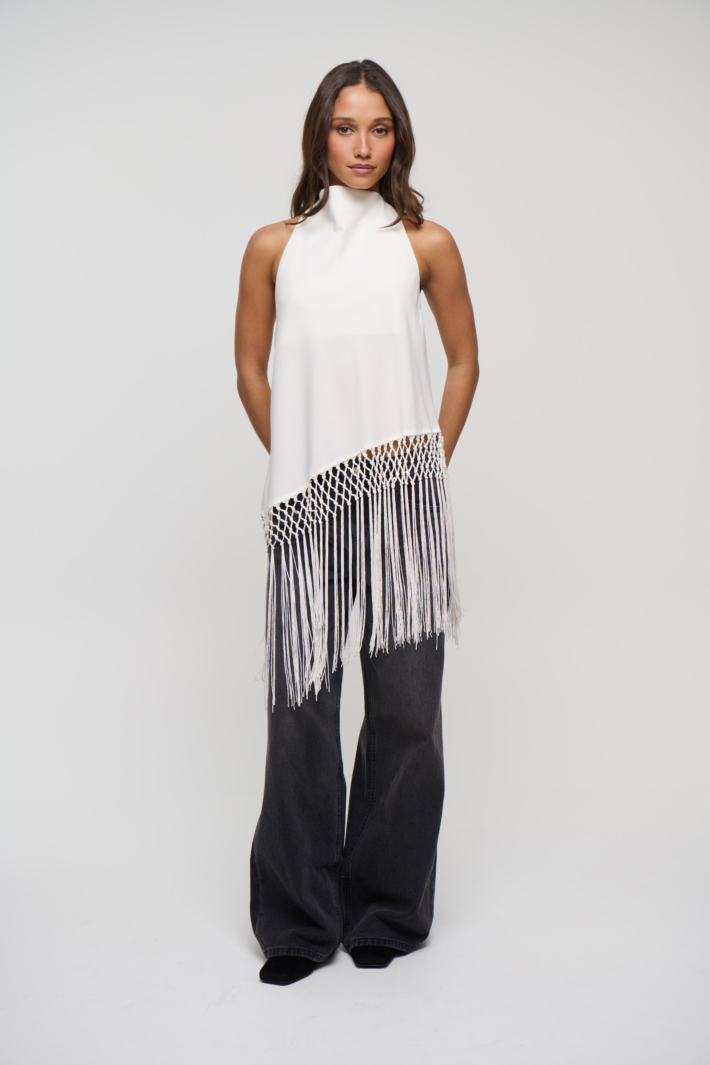 Alicia Fringe Top White