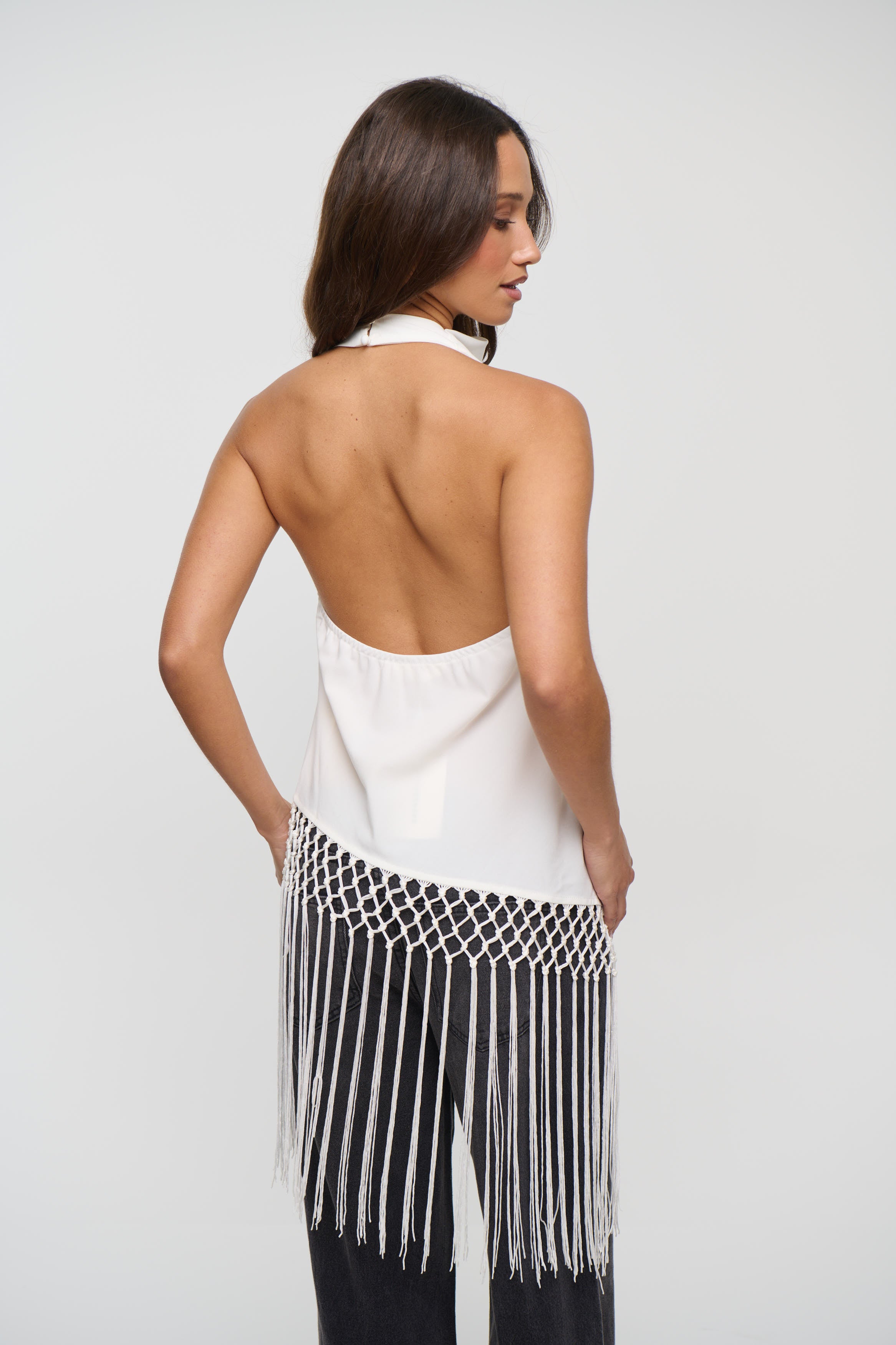 Alicia Fringe Top White
