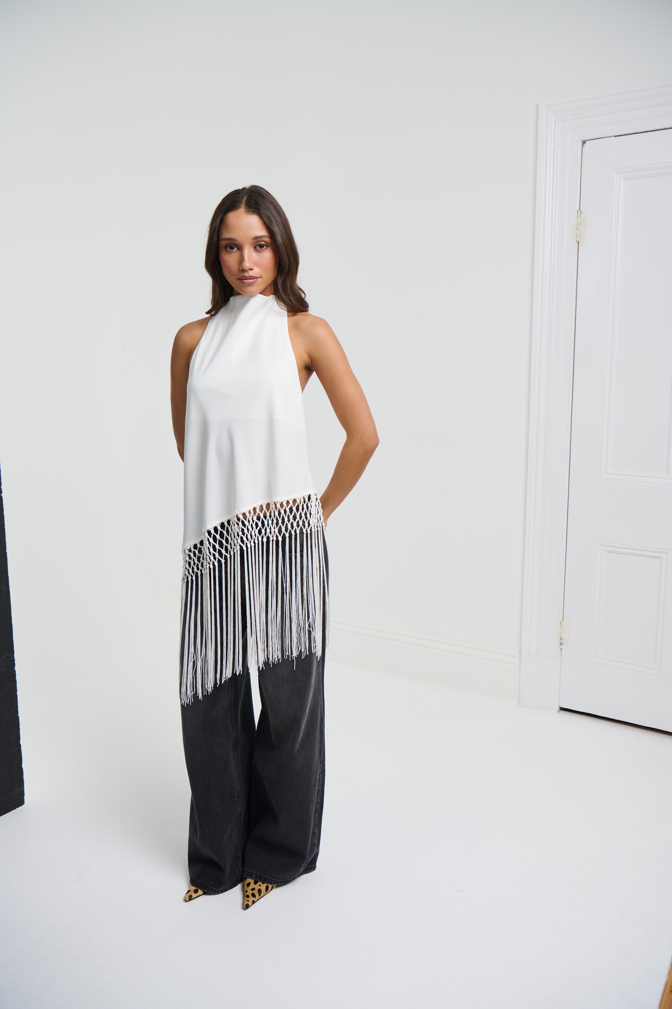 Alicia Fringe Top White