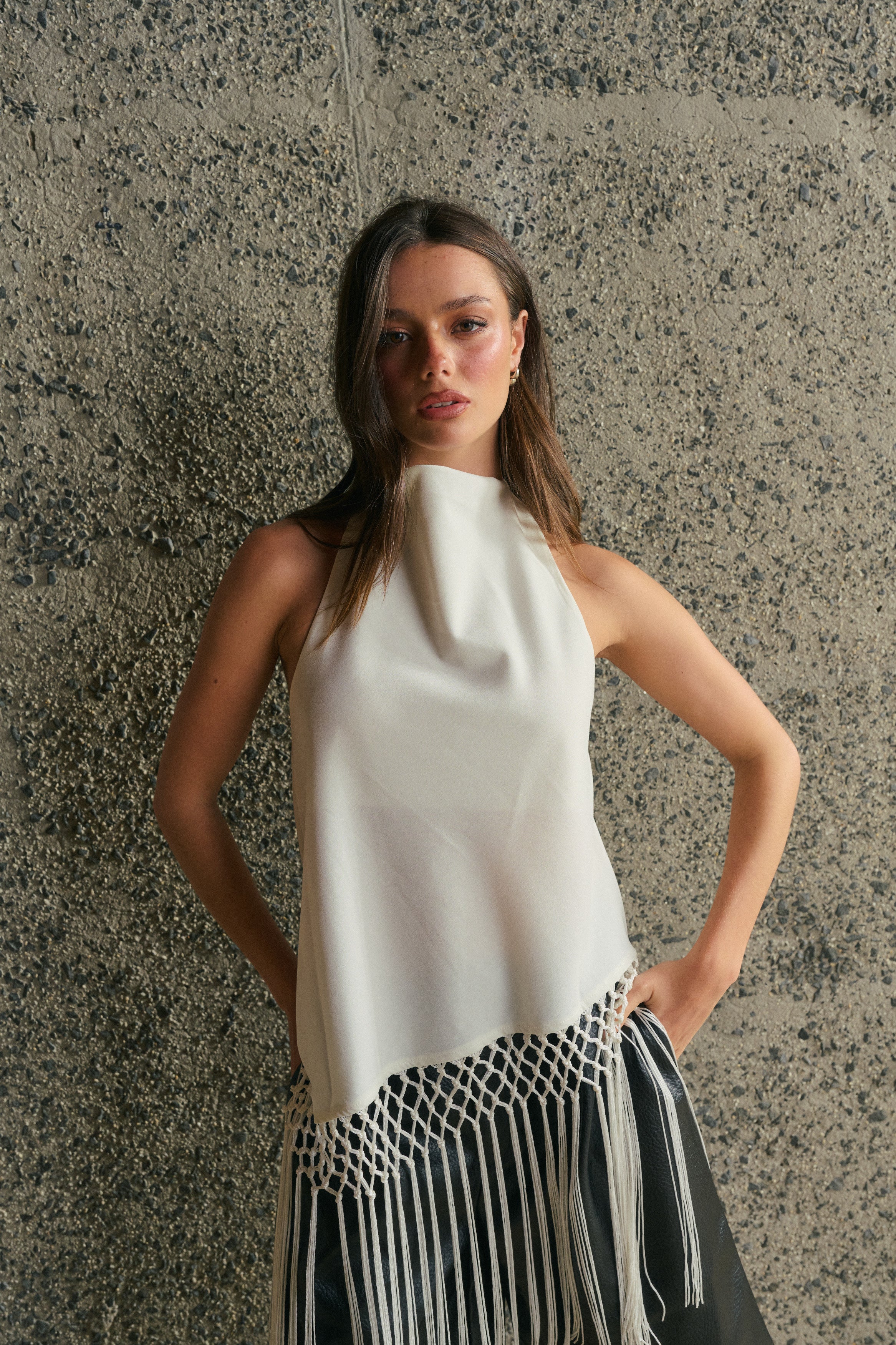 Alicia Fringe Top White
