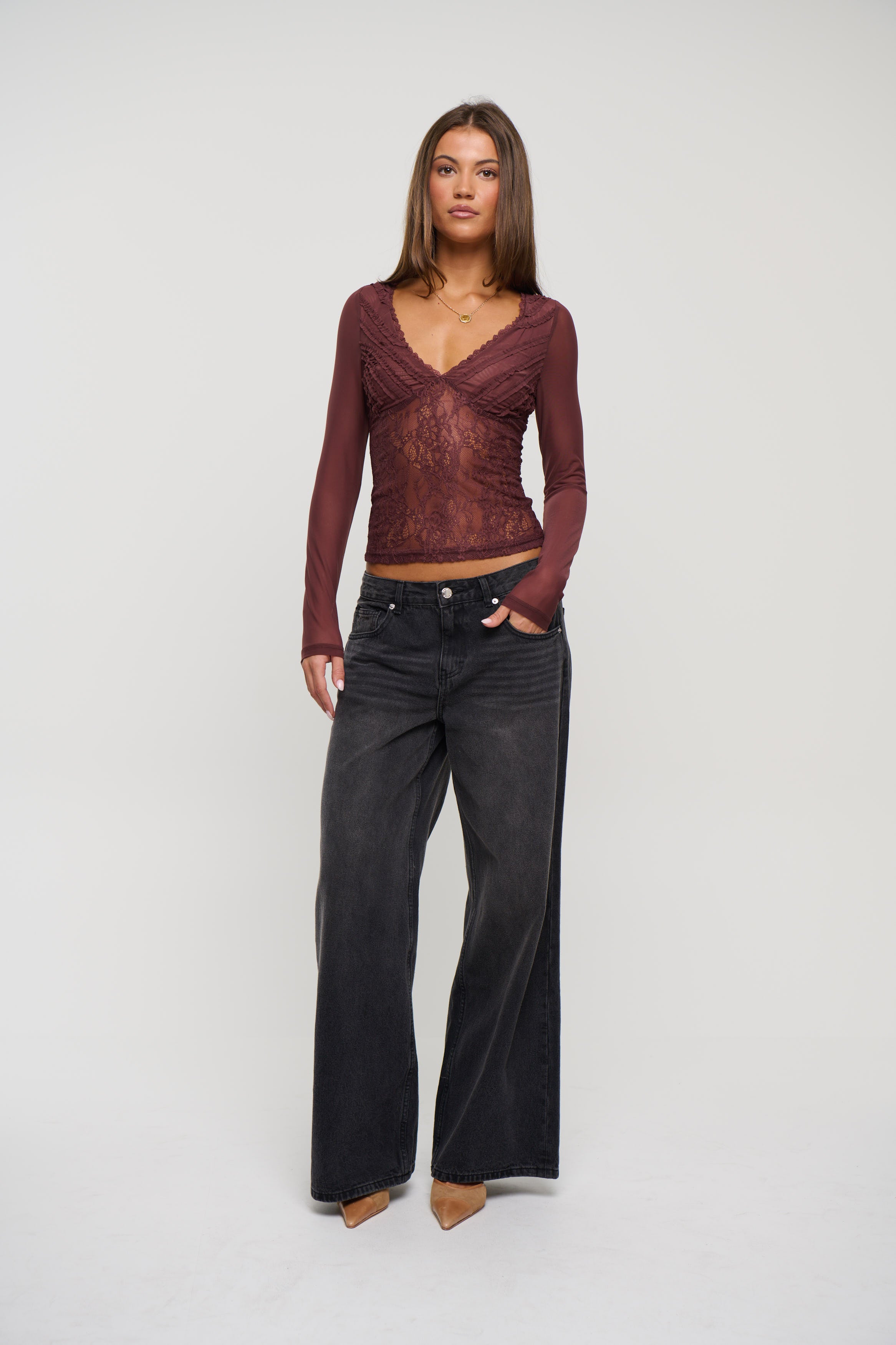 Elodie Lace Top Chocolate