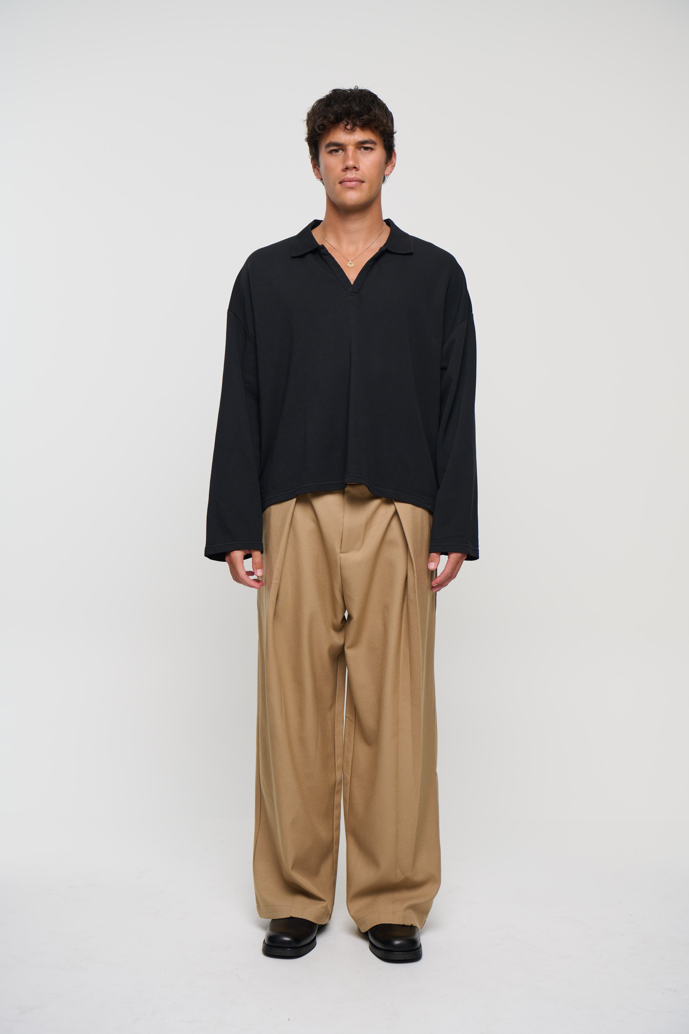 Jersey Crop Polo Long Sleeve Black
