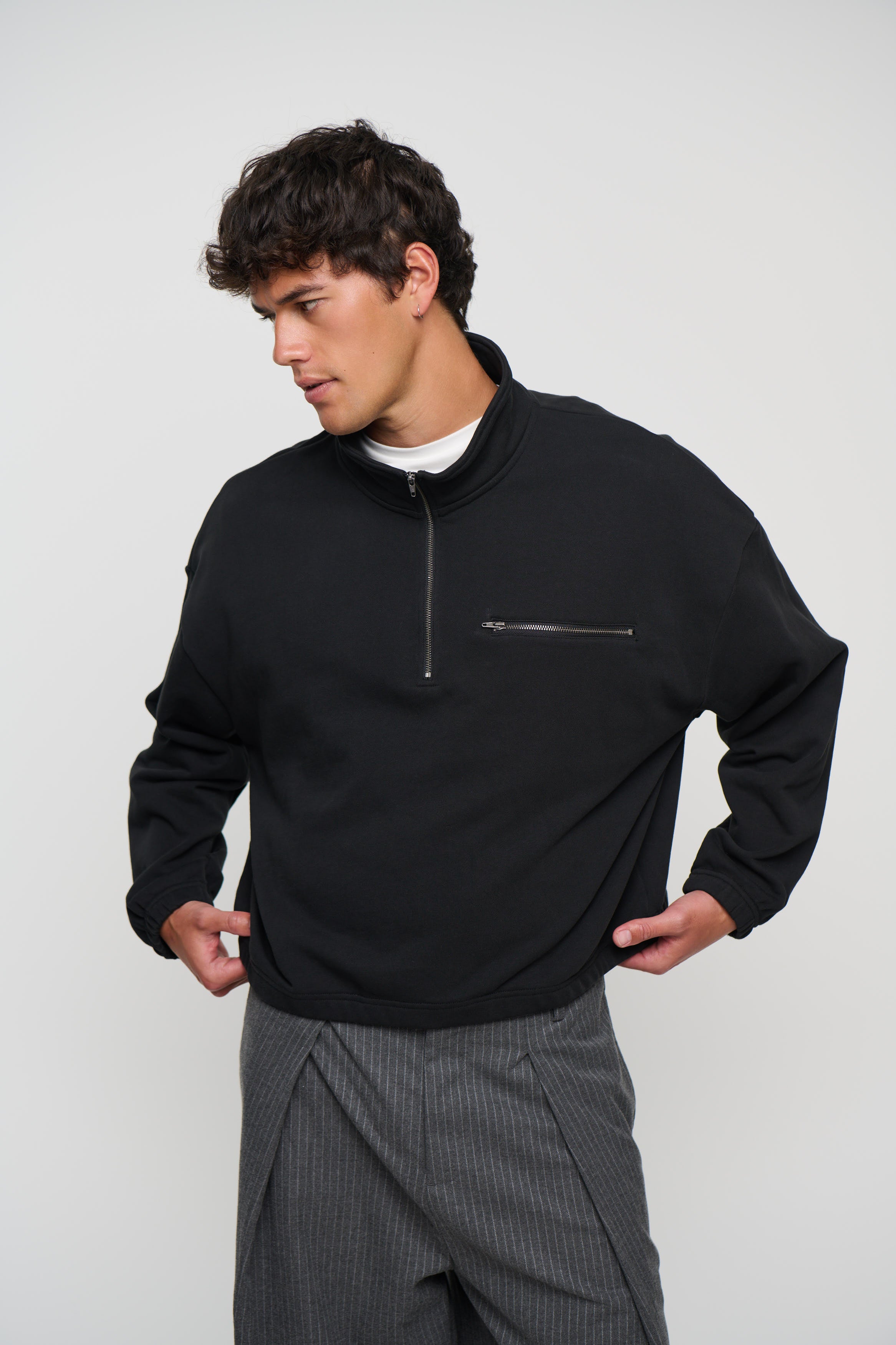420G Cotton Zip Up Black