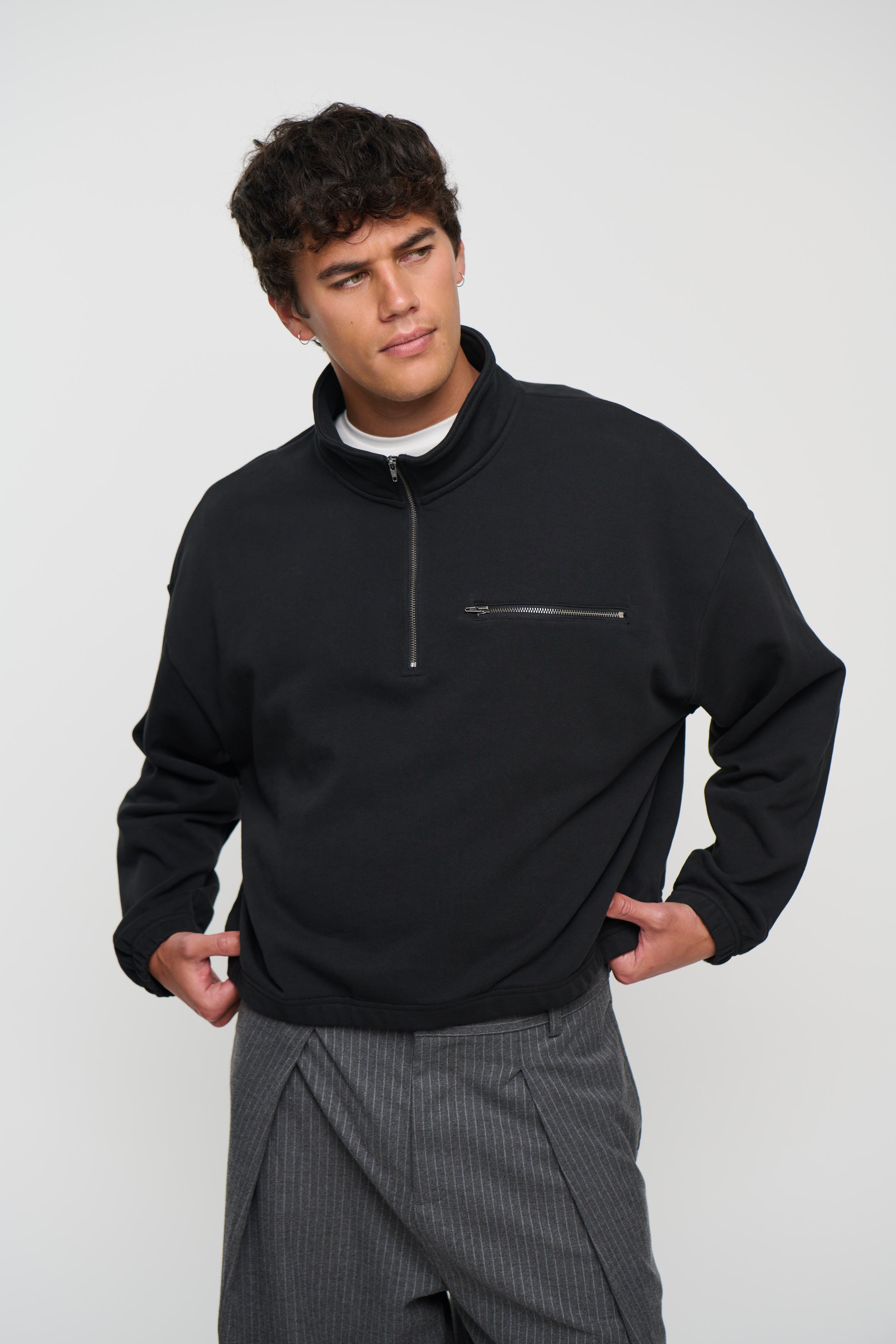 420G Cotton Zip Up Black