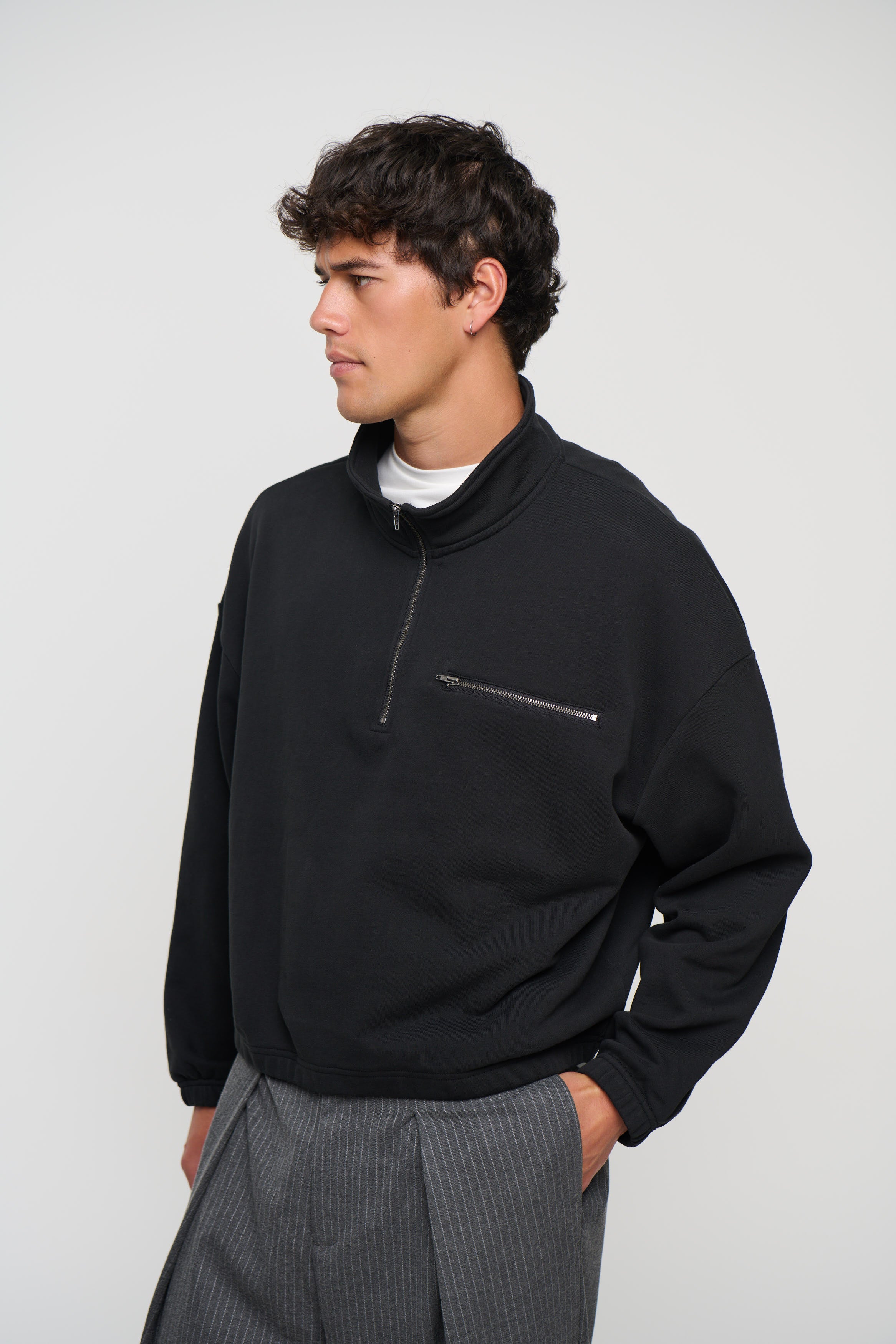 420G Cotton Zip Up Black
