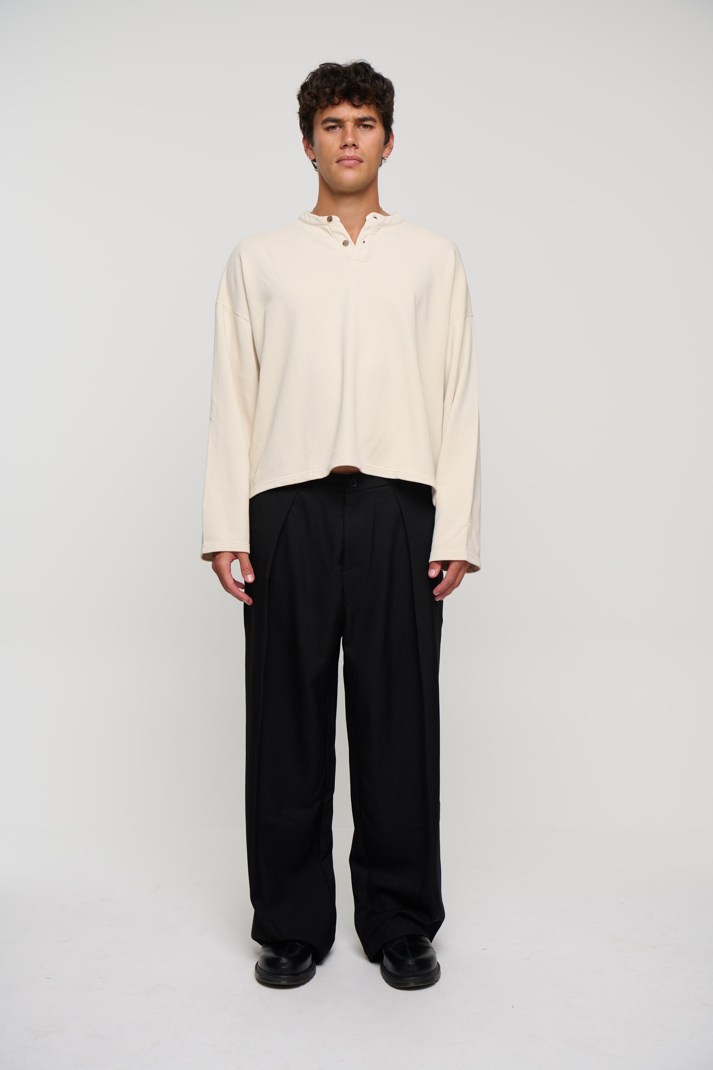 Fleece Crop Henley Ivory