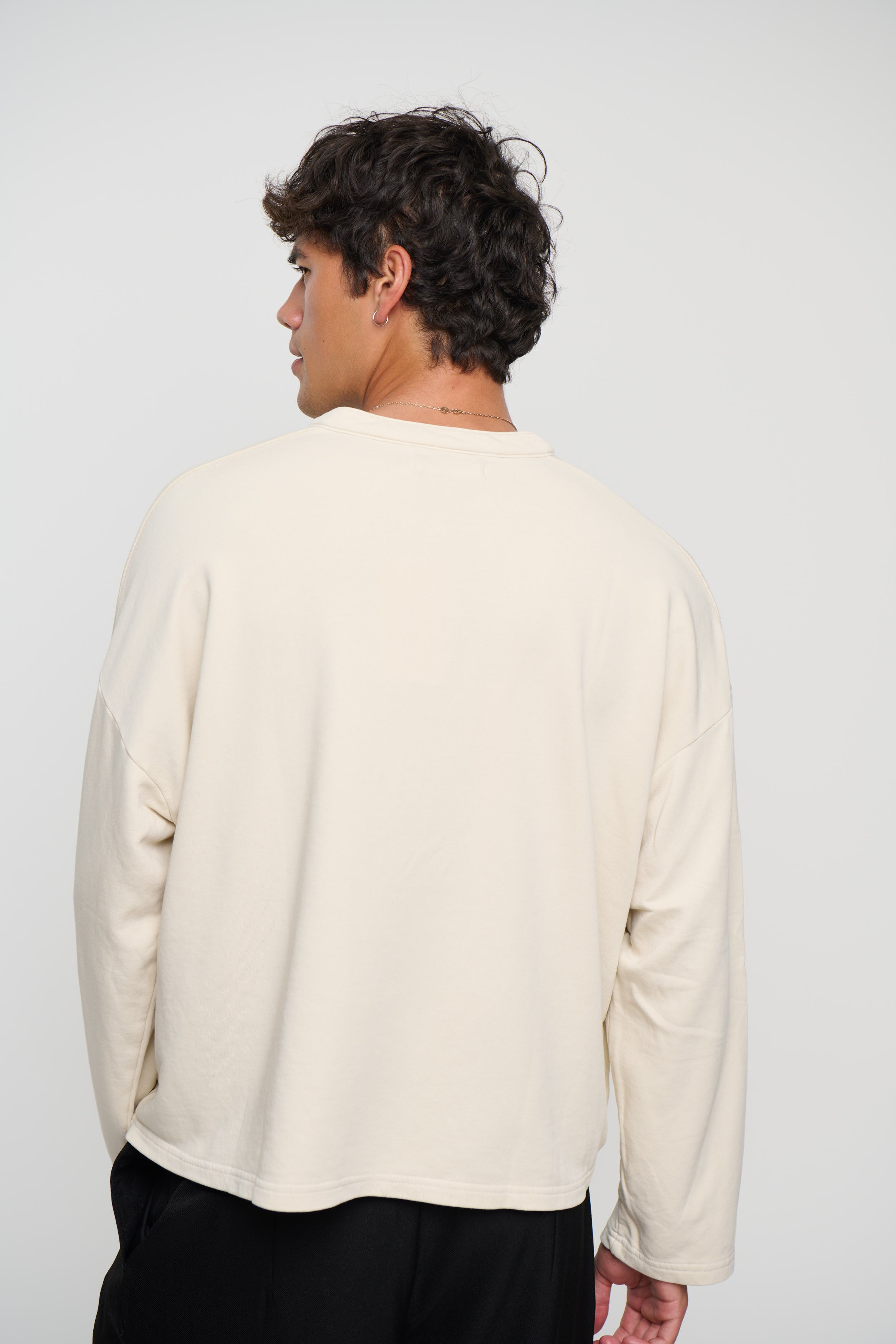 Fleece Crop Henley Ivory