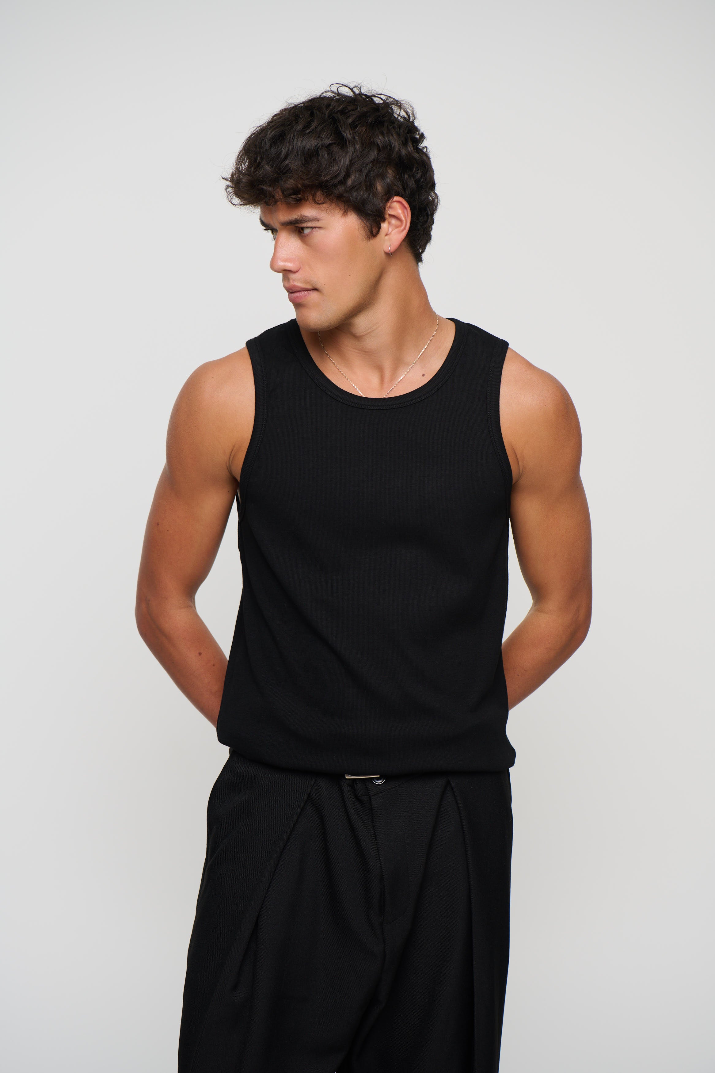 Declan Fitted Ribbed Tank Black