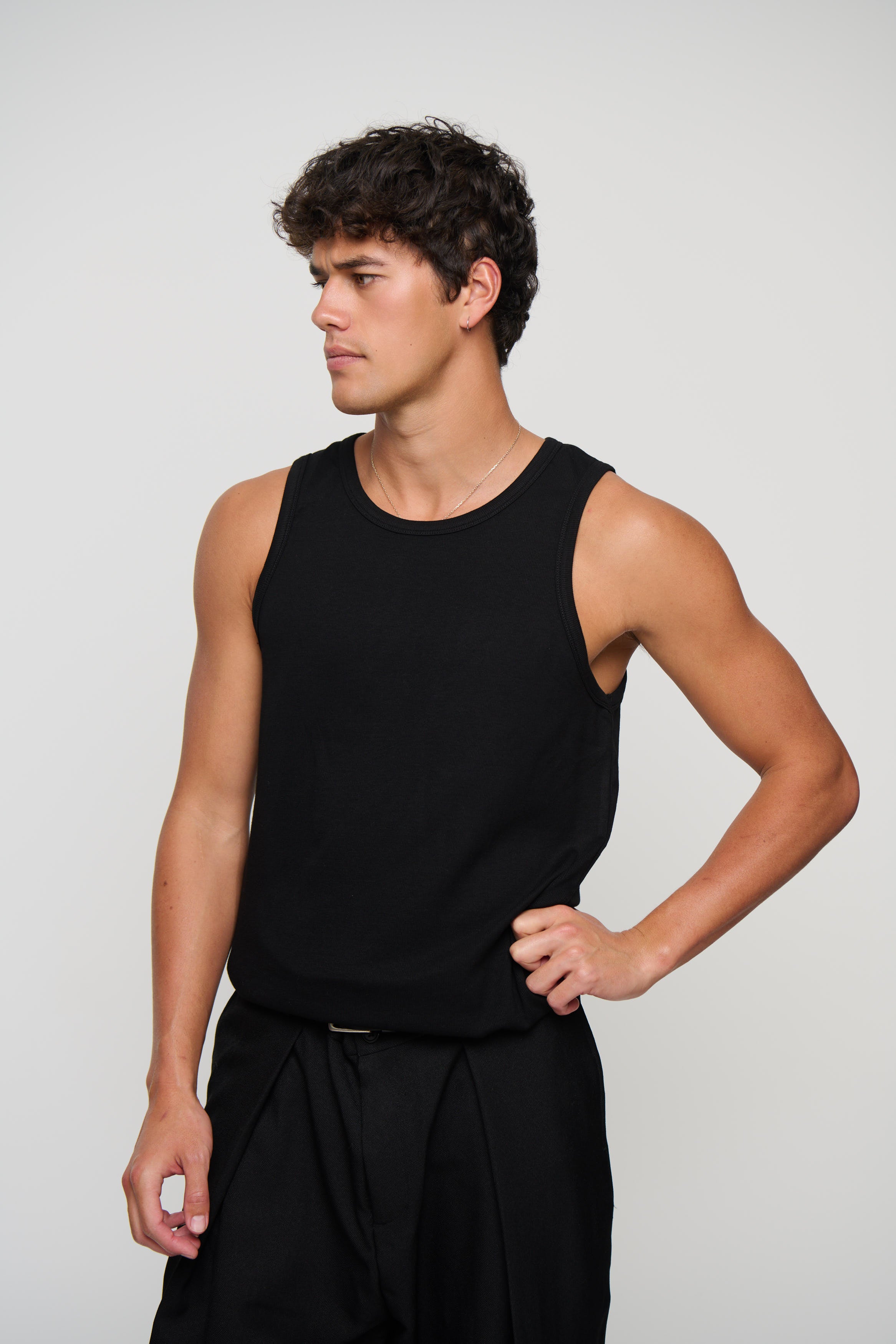 Declan Fitted Ribbed Tank Black