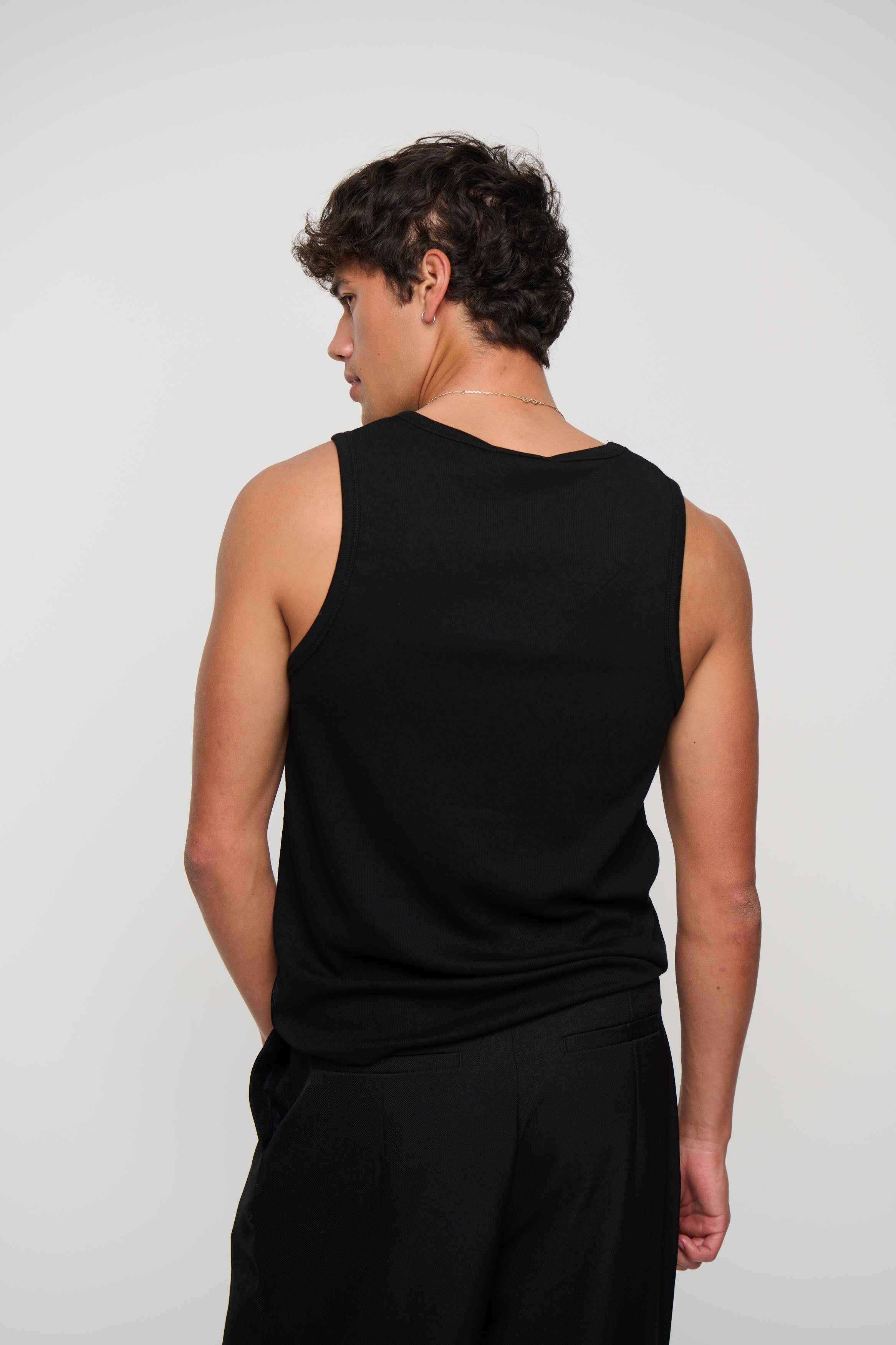 Declan Fitted Ribbed Tank Black