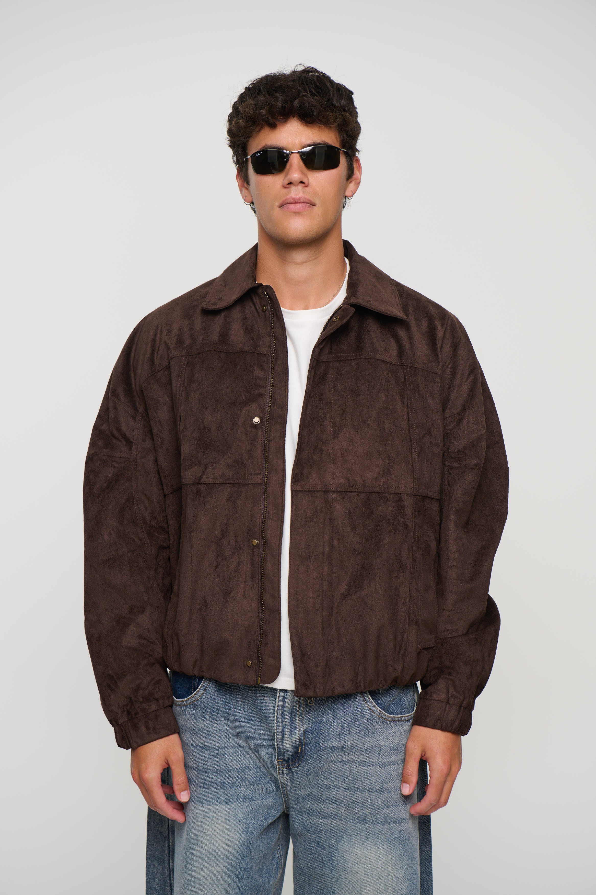 Faux Suede Bomber Jacket Choc