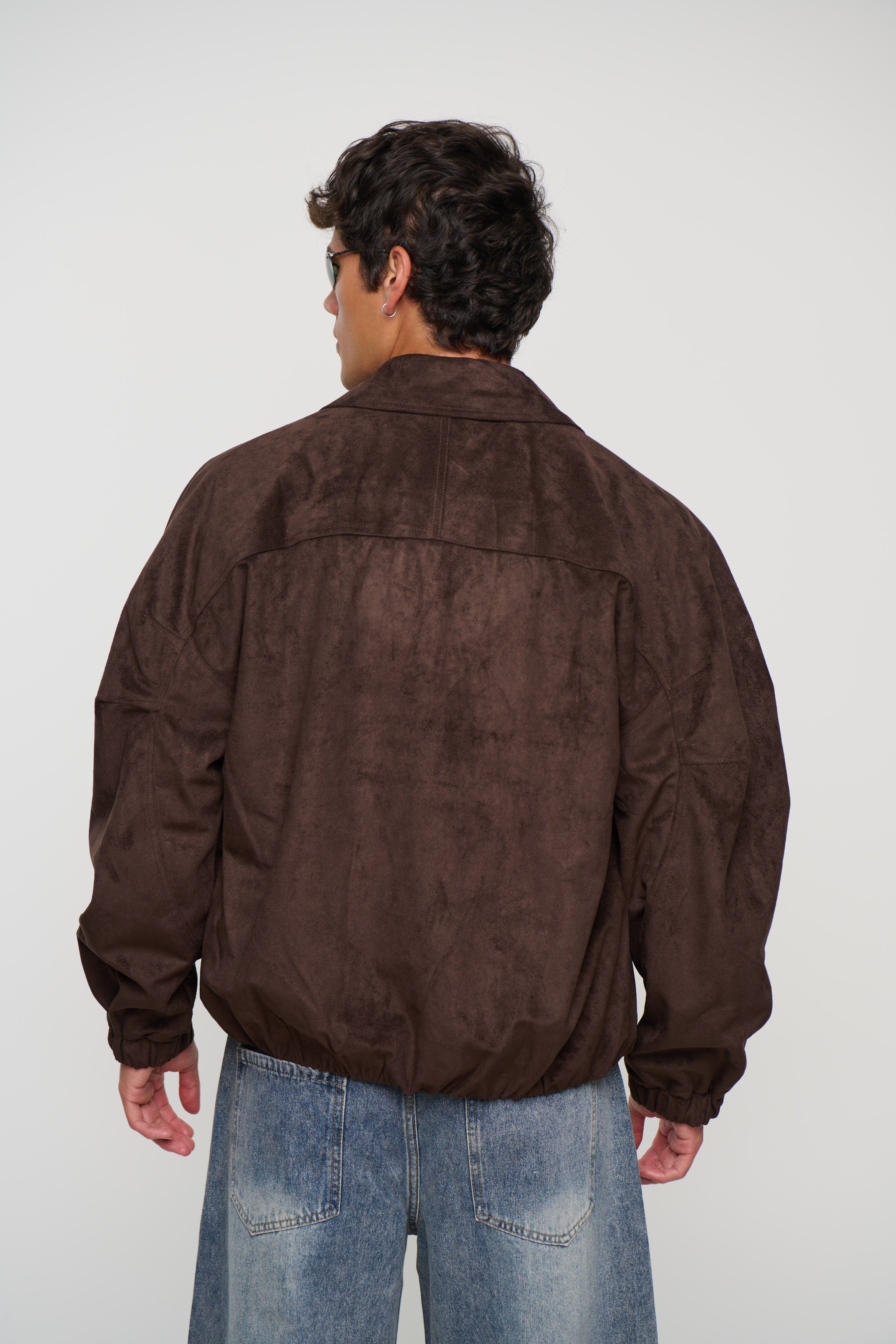 Faux Suede Bomber Jacket Choc