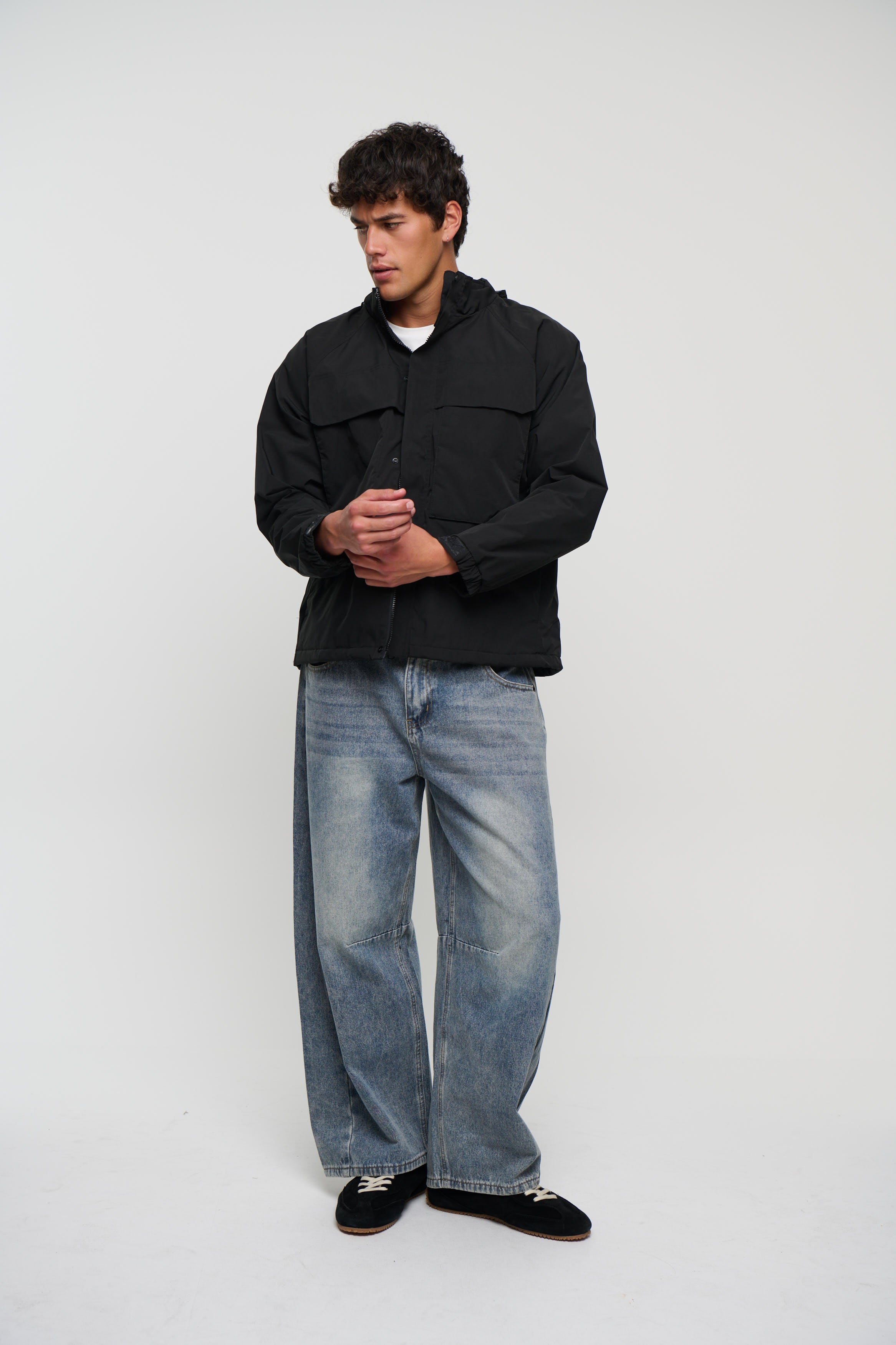 Removable Hood Windbreaker Black