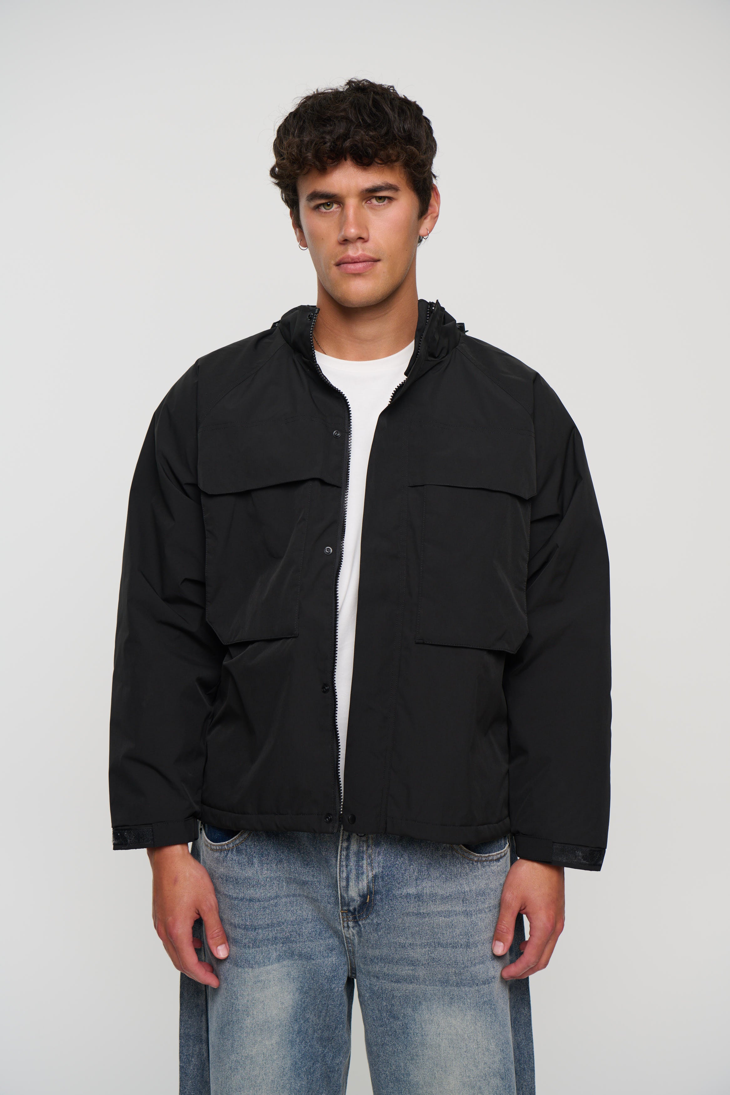 Removable Hood Windbreaker Black