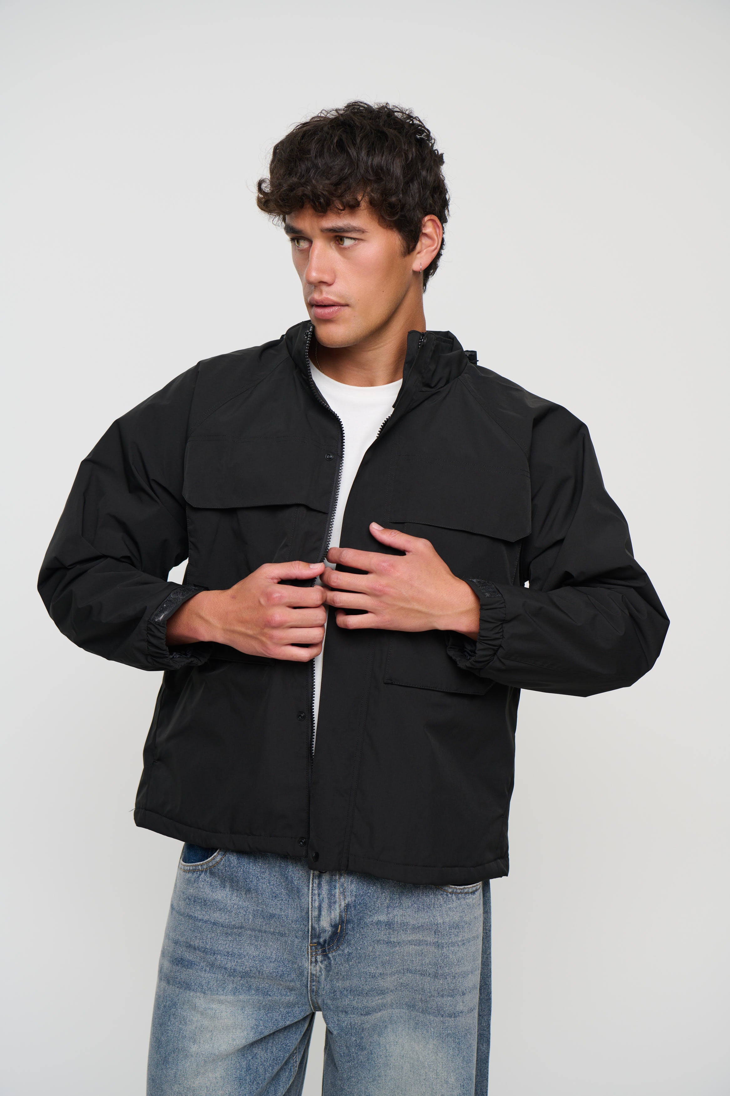 Removable Hood Windbreaker Black