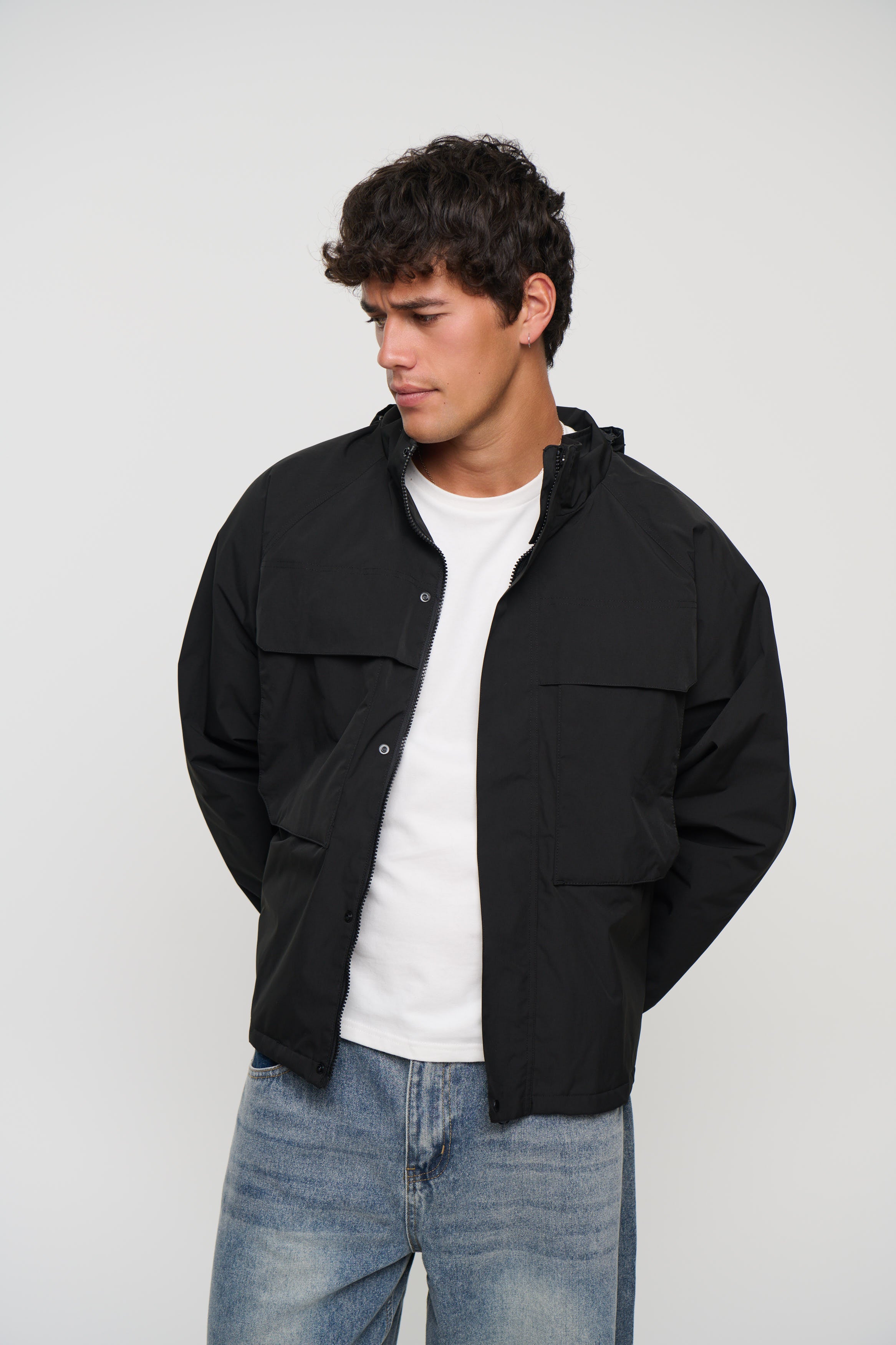 Removable Hood Windbreaker Black