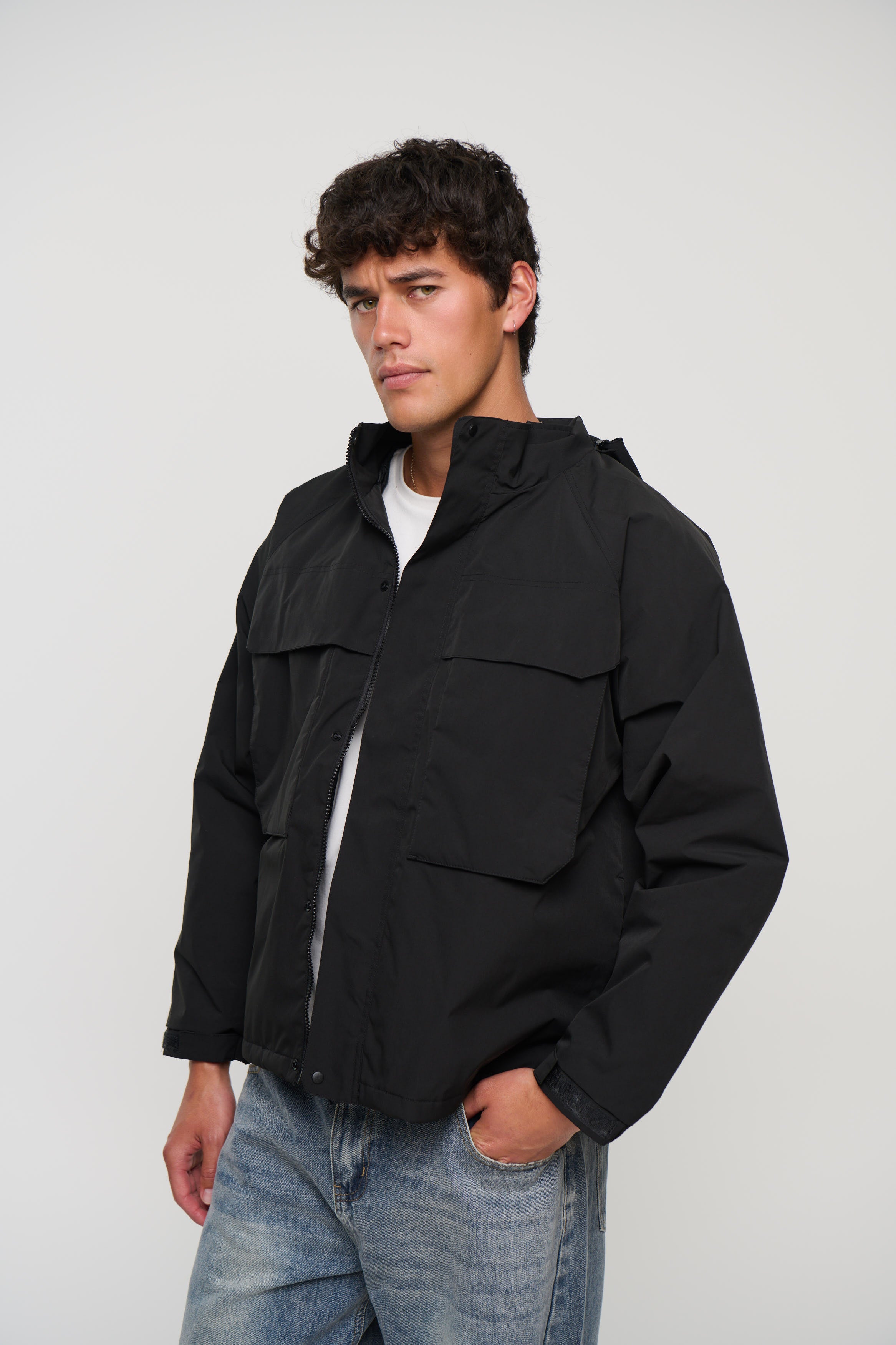 Removable Hood Windbreaker Black