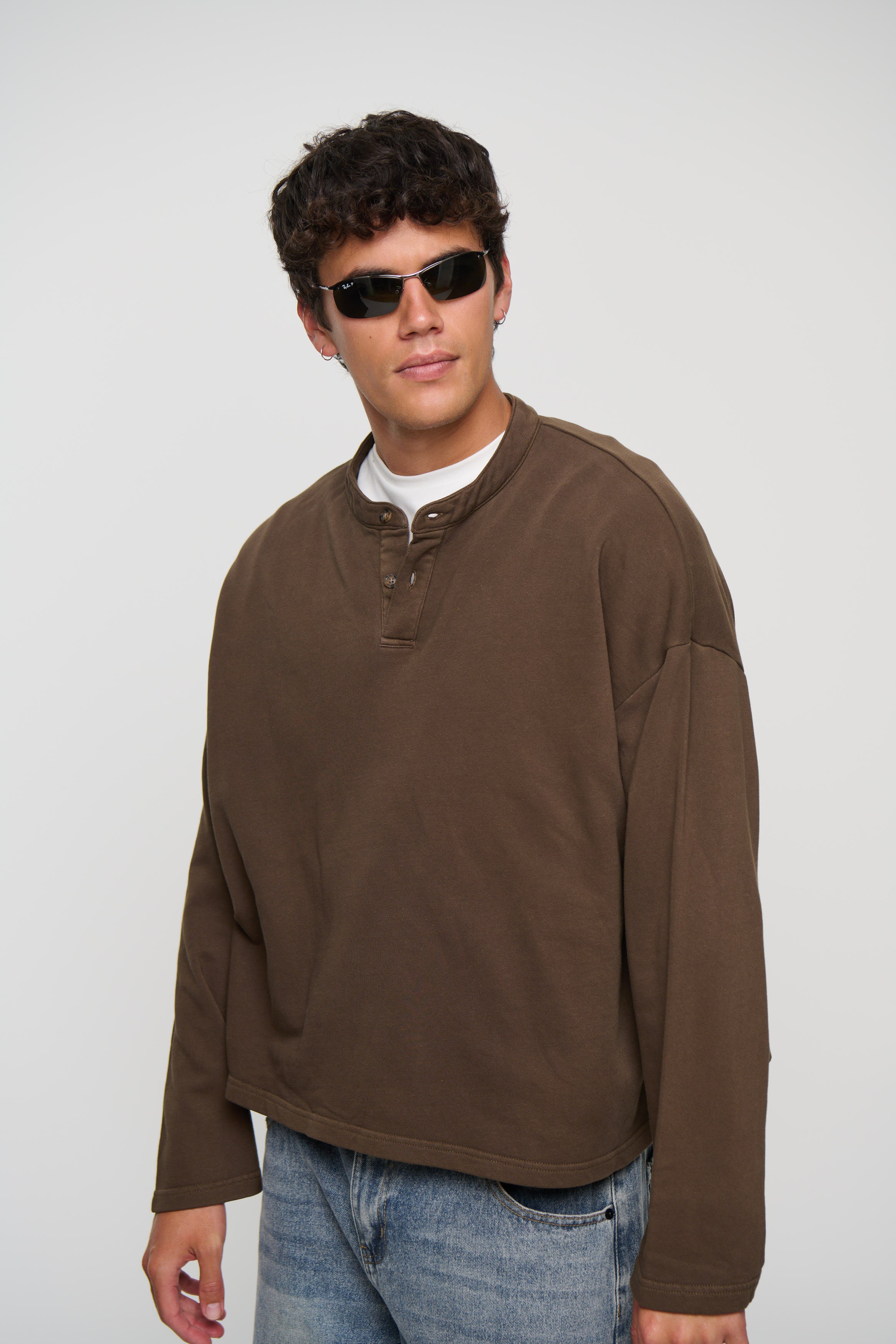 Fleece Crop Henley Choc