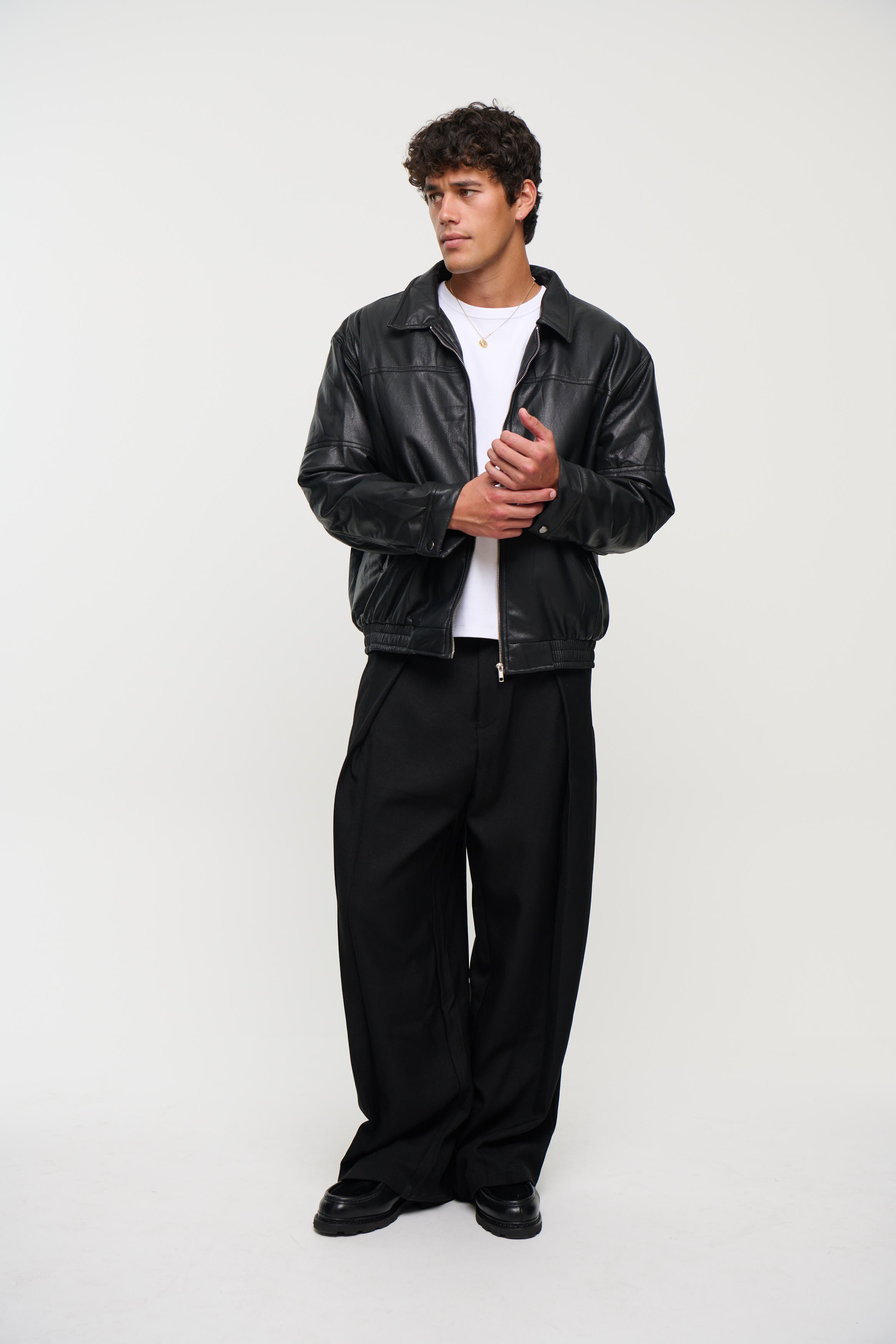 Faux Leather Soft Bomber Black